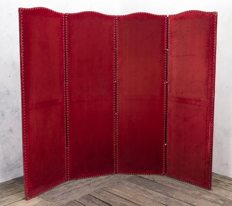 Red Velvet FourPanel Screen For Sale at 1stdibs