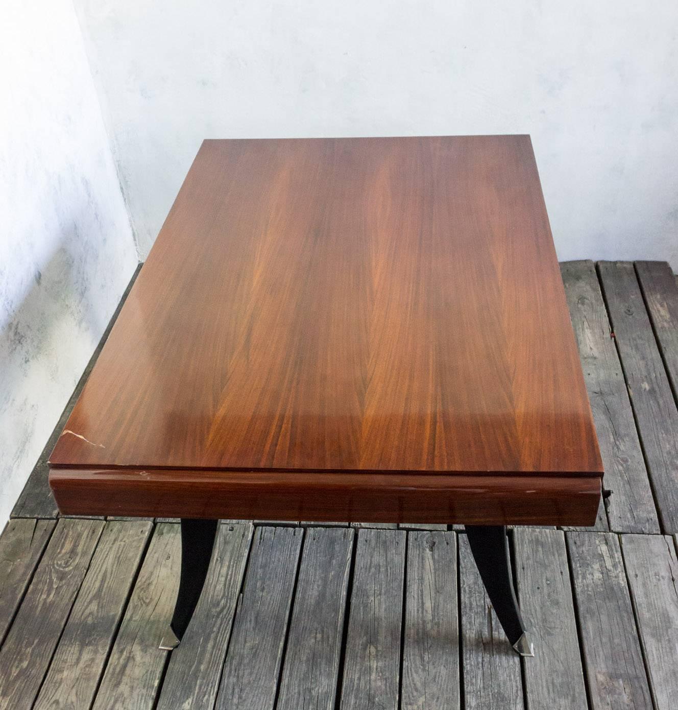 French Art Deco Rosewood Dining Table with Two Leaves In Good Condition In Buchanan, NY