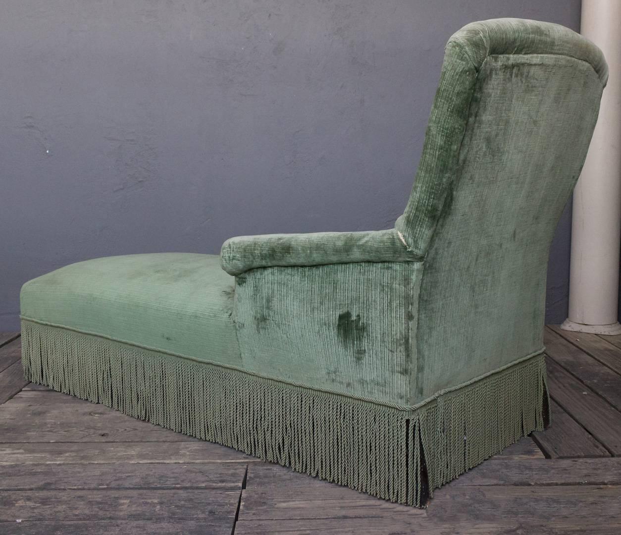 Fabric French  Napoleon III Light Green Tufted Back Chaise Longue