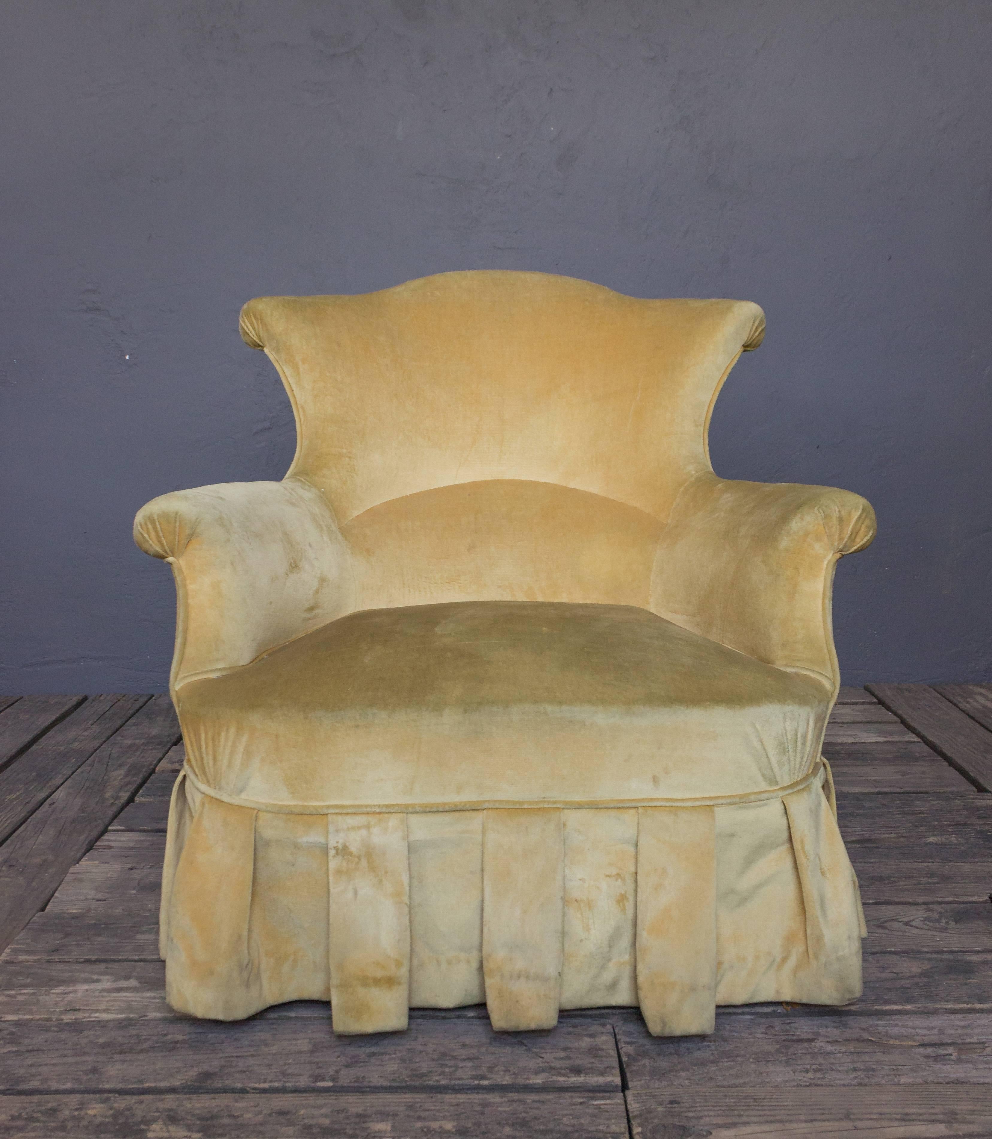Napoleon III Pair of French, 19th Century Armchairs in Faded Gold Velvet