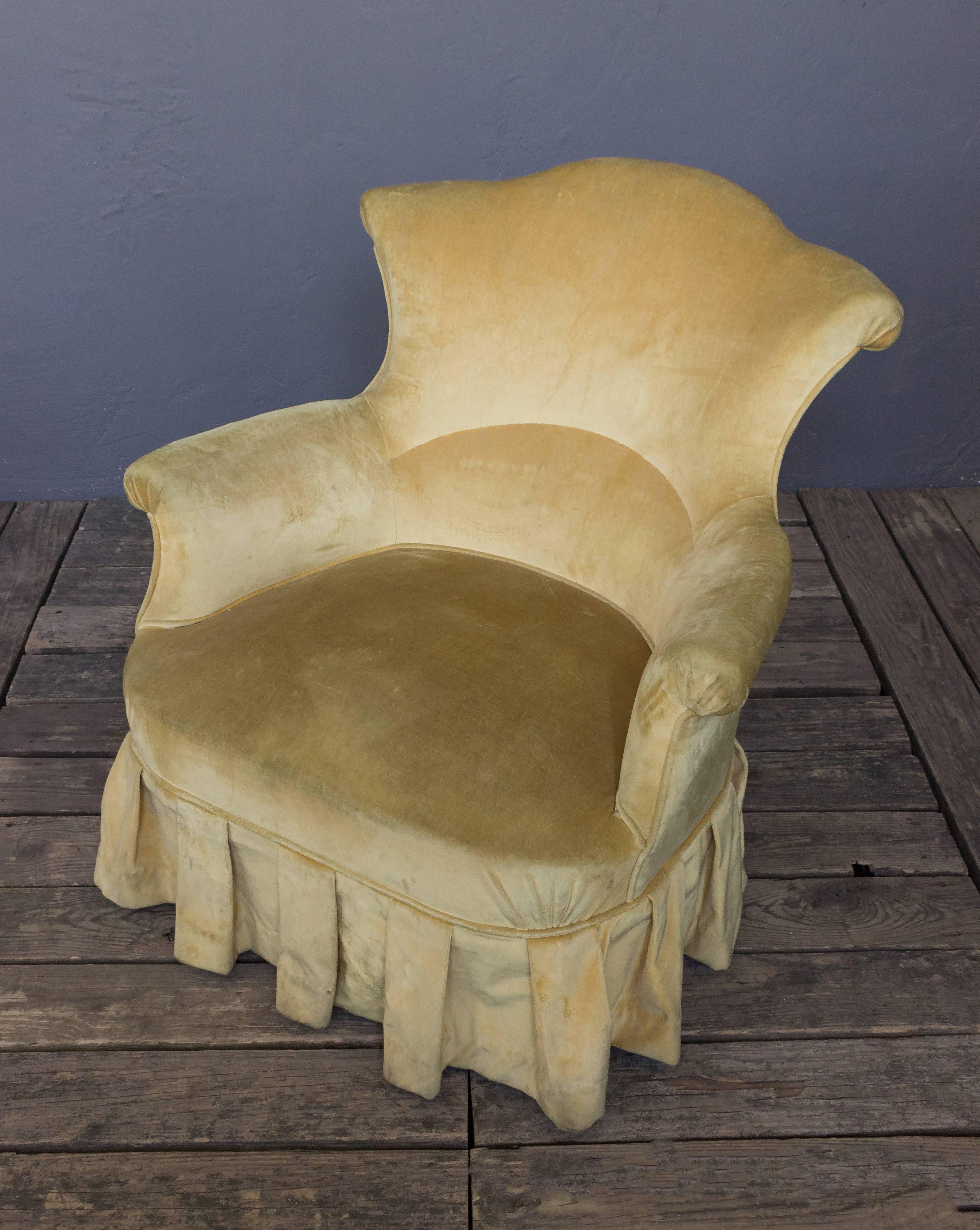 Pair of French, 19th Century Armchairs in Faded Gold Velvet 3