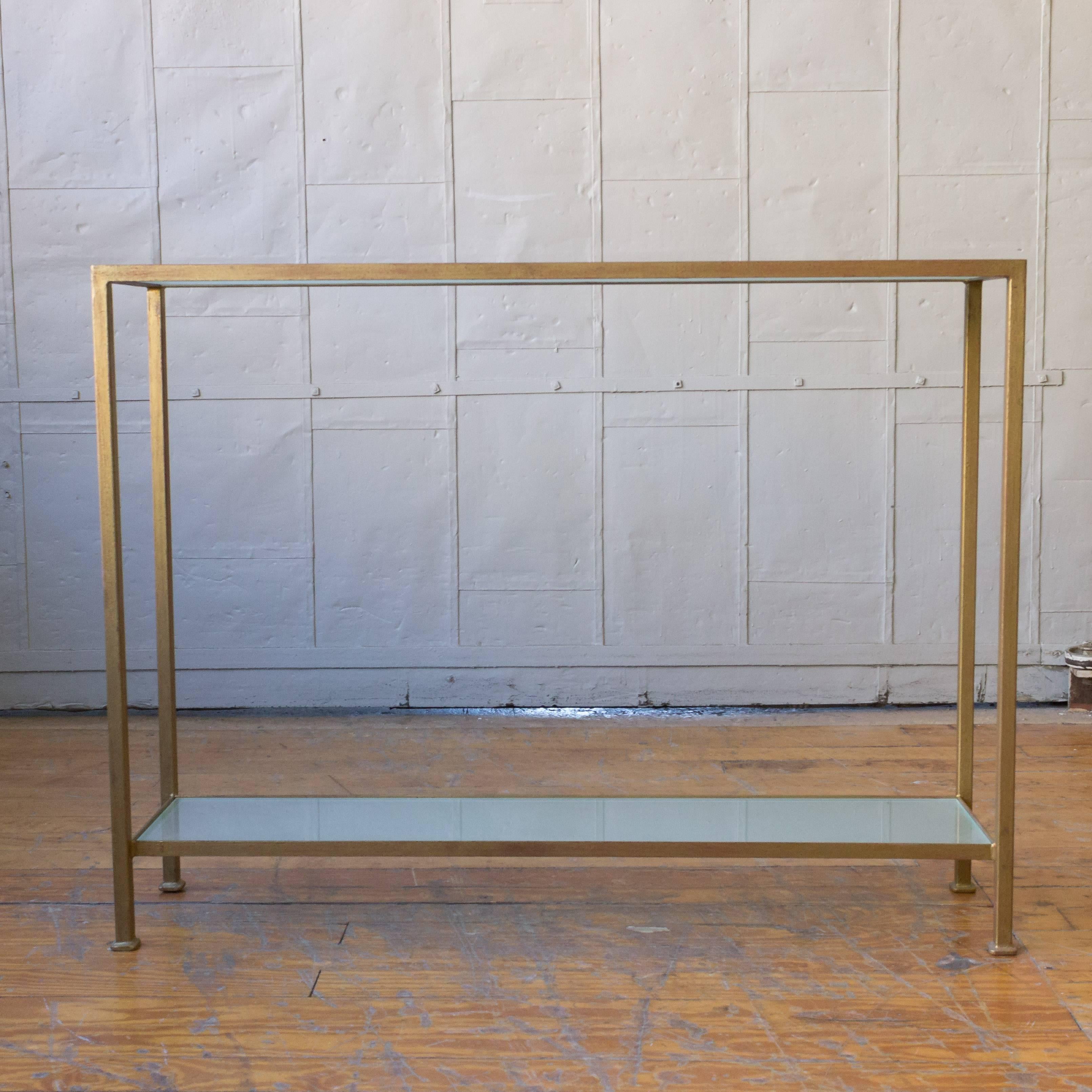 American Marcelo Console Table with Sandblasted Glass Shelves For Sale