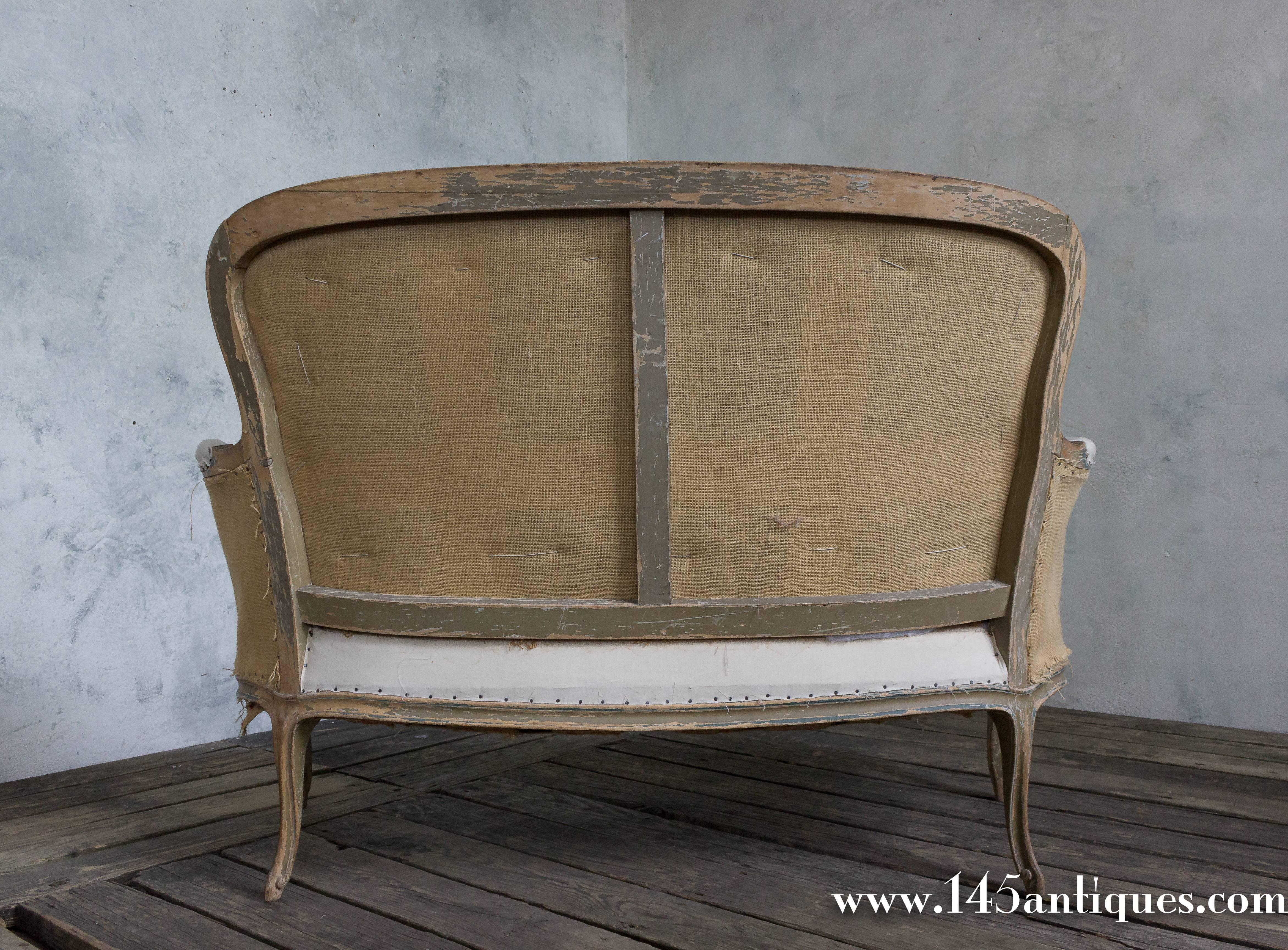Muslin Small 19th Century Settee with Distressed Paint Finish