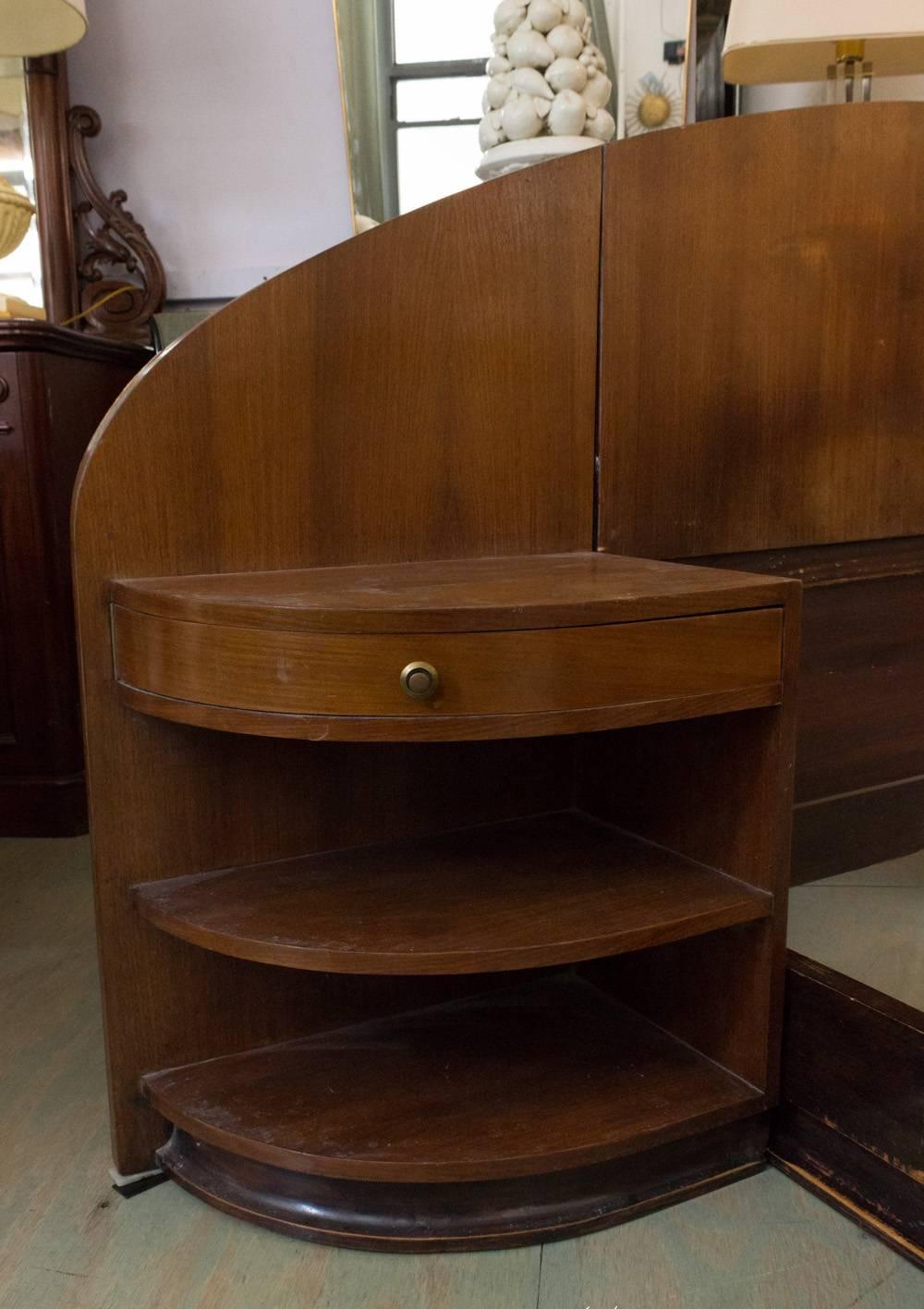 French Art Deco Mahogany Bed with Built in Nightstands 2