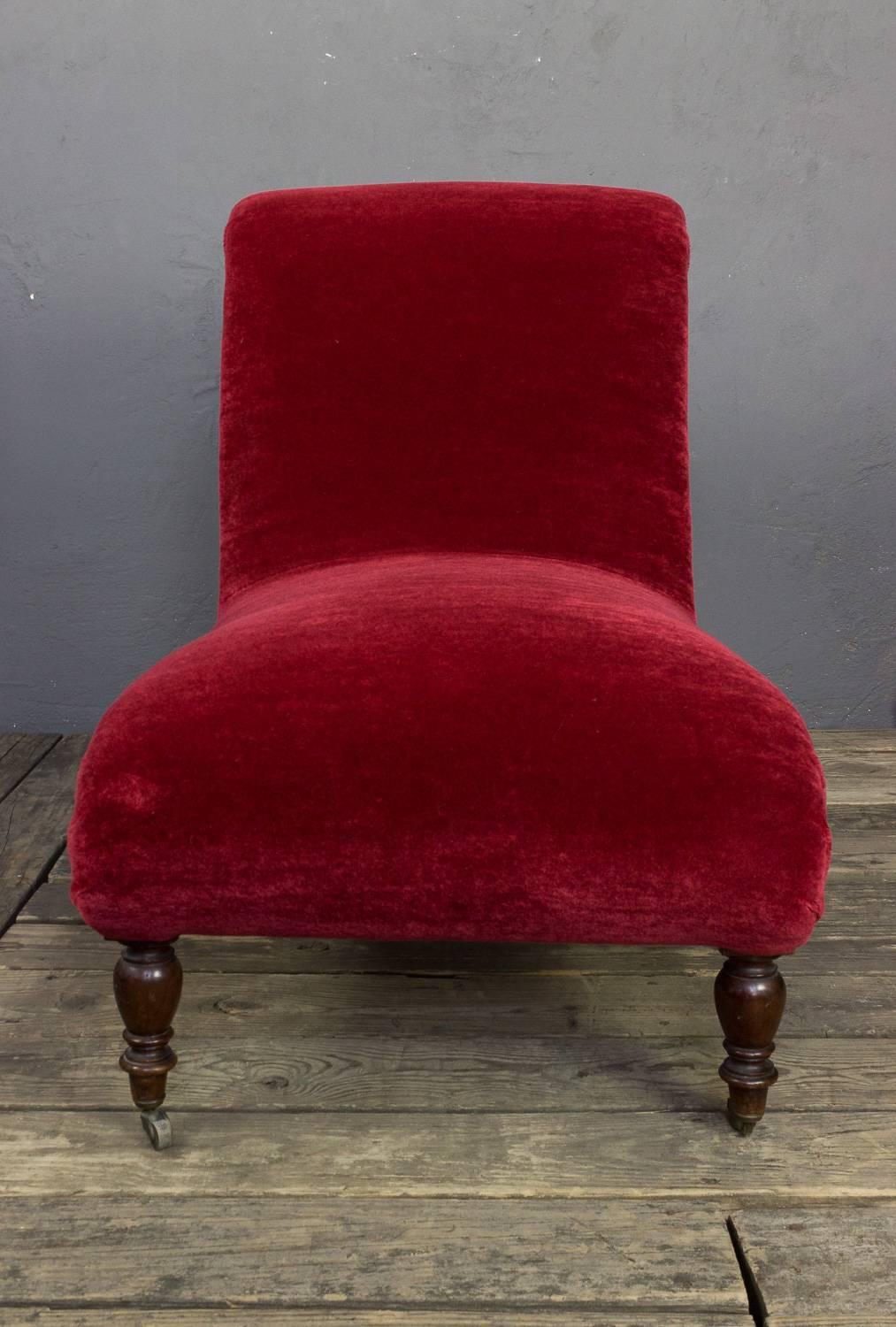 Upholstery Spanish Red Scrollback Slipper Chair For Sale