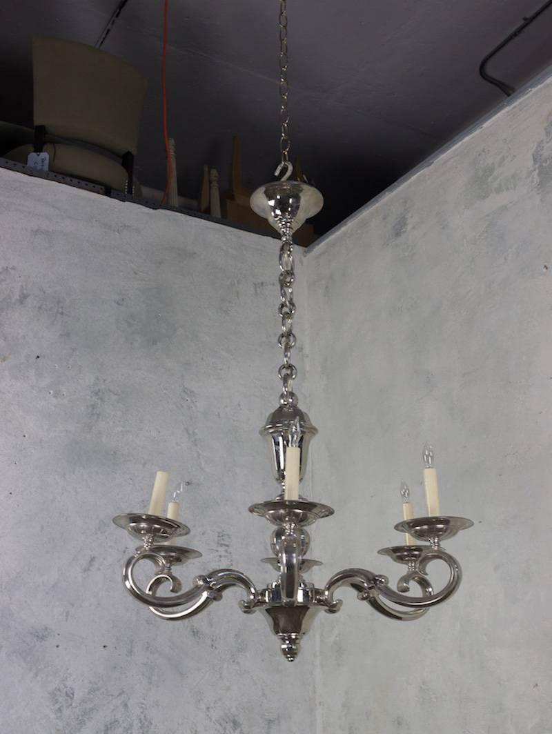 French 1940s Nickel-Plated Chandelier For Sale 1