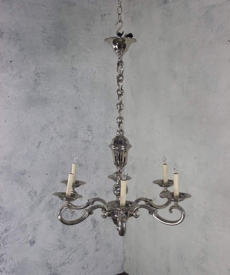 Mid-20th Century French 1940s Nickel-Plated Chandelier For Sale
