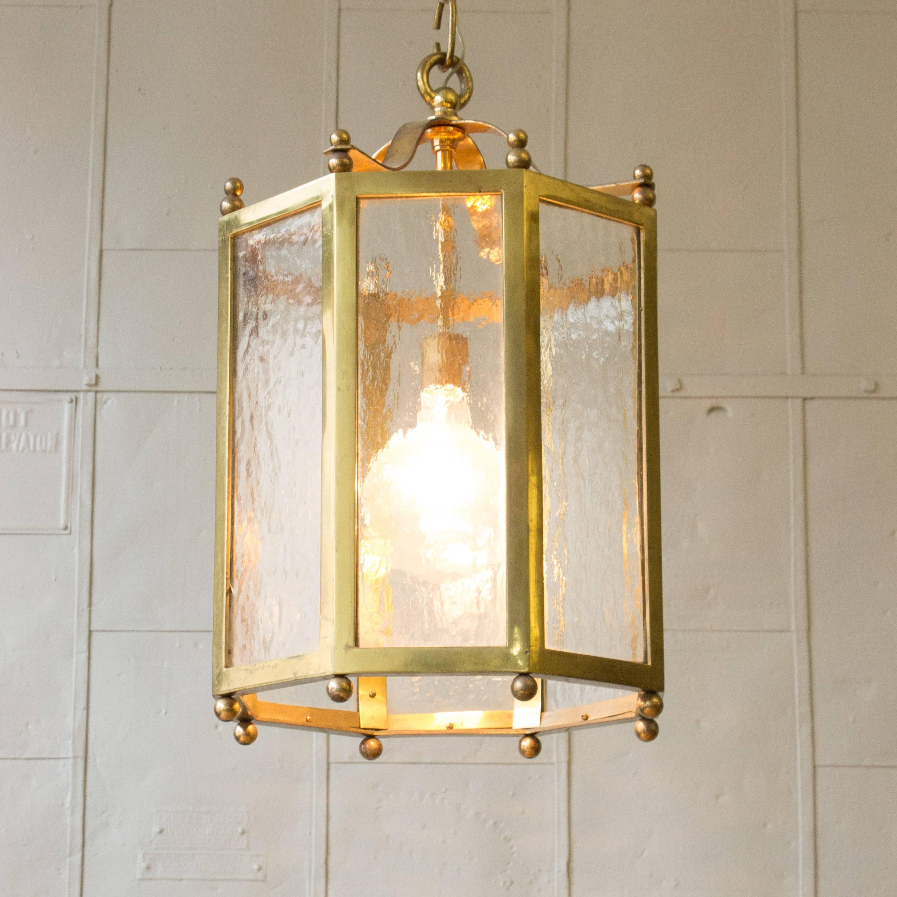 French Brass and Glass Octagonal Lantern For Sale 3