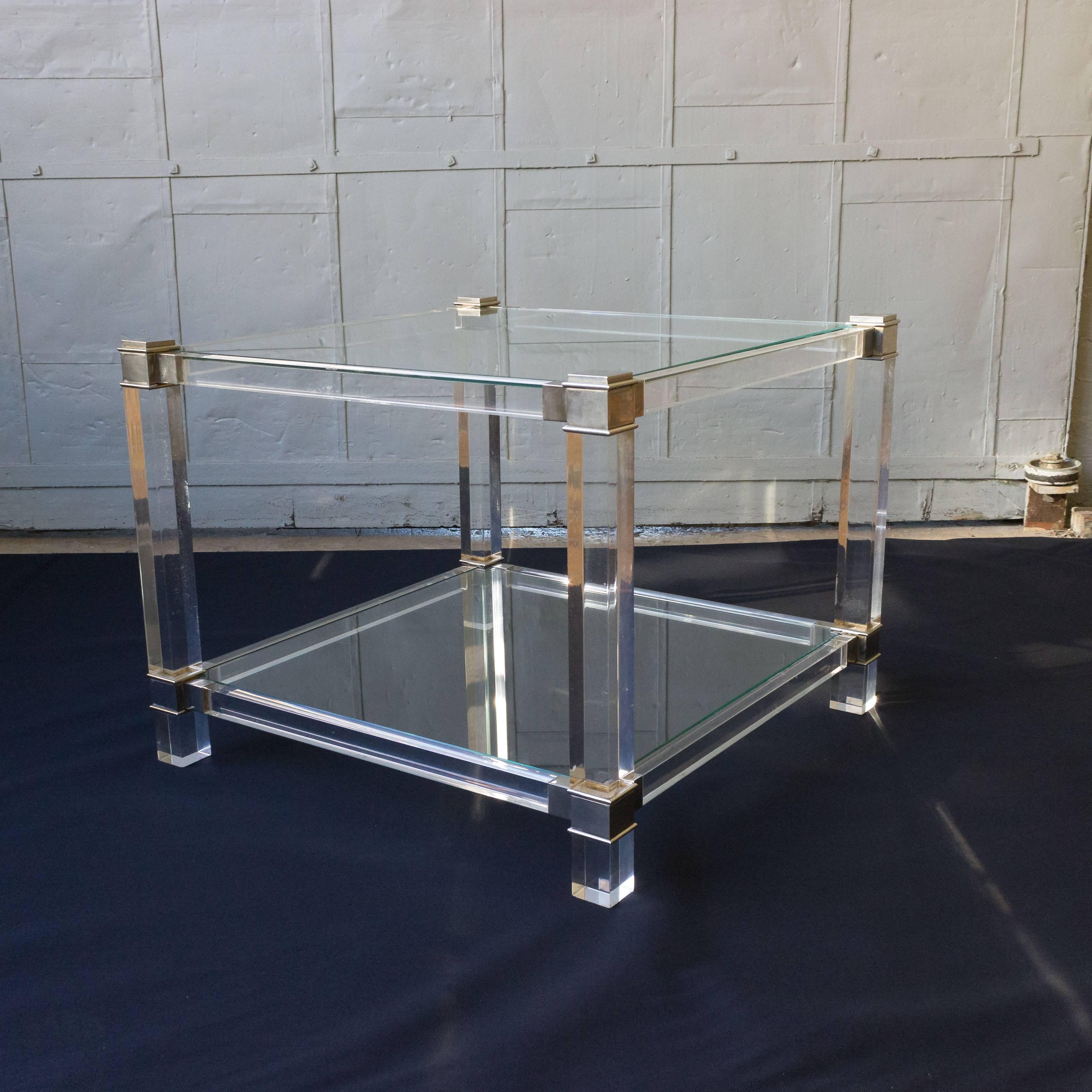 Late 20th Century Pair of French Chrome and Lucite End Tables For Sale