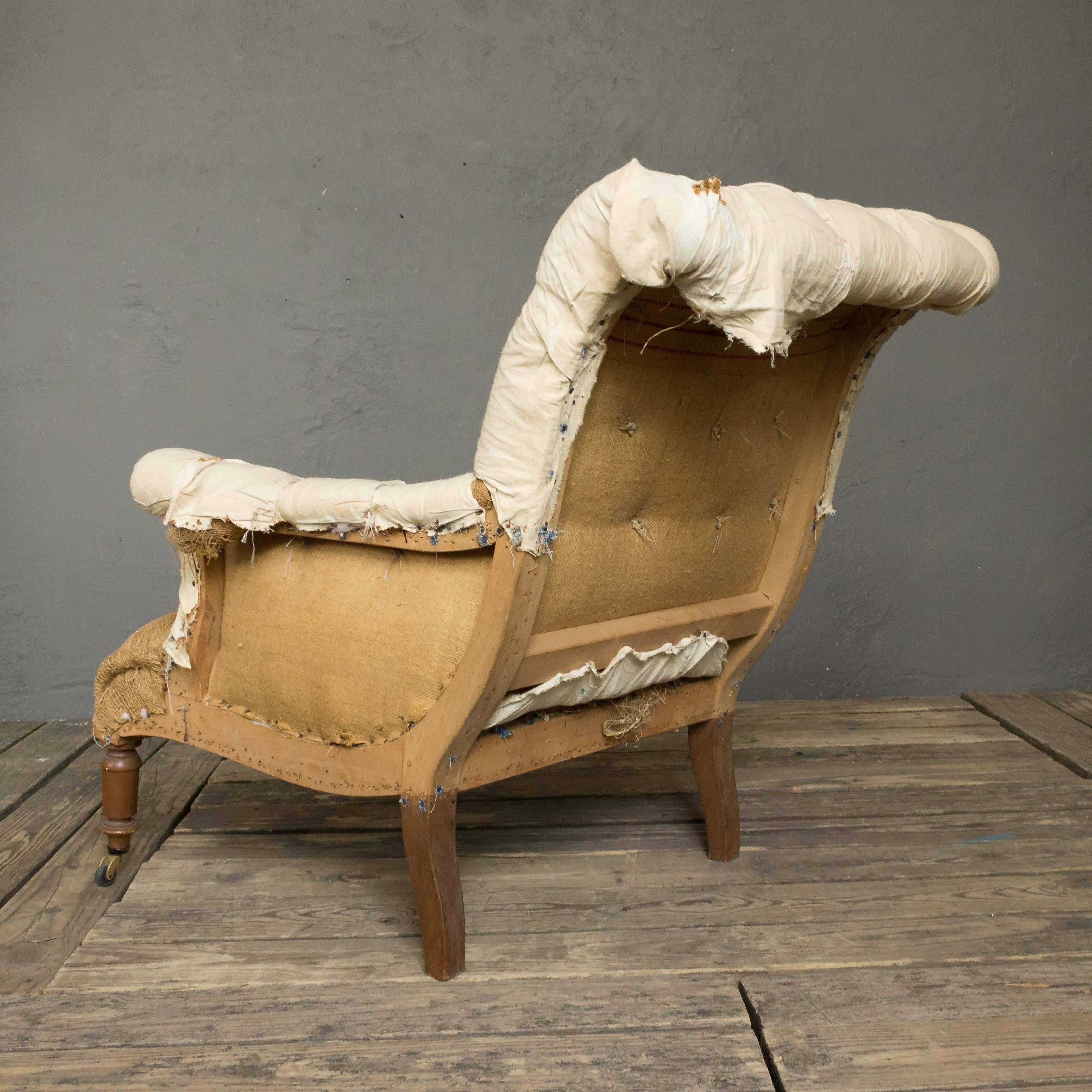Burlap French Napoleon III Armchair with Rolled Back