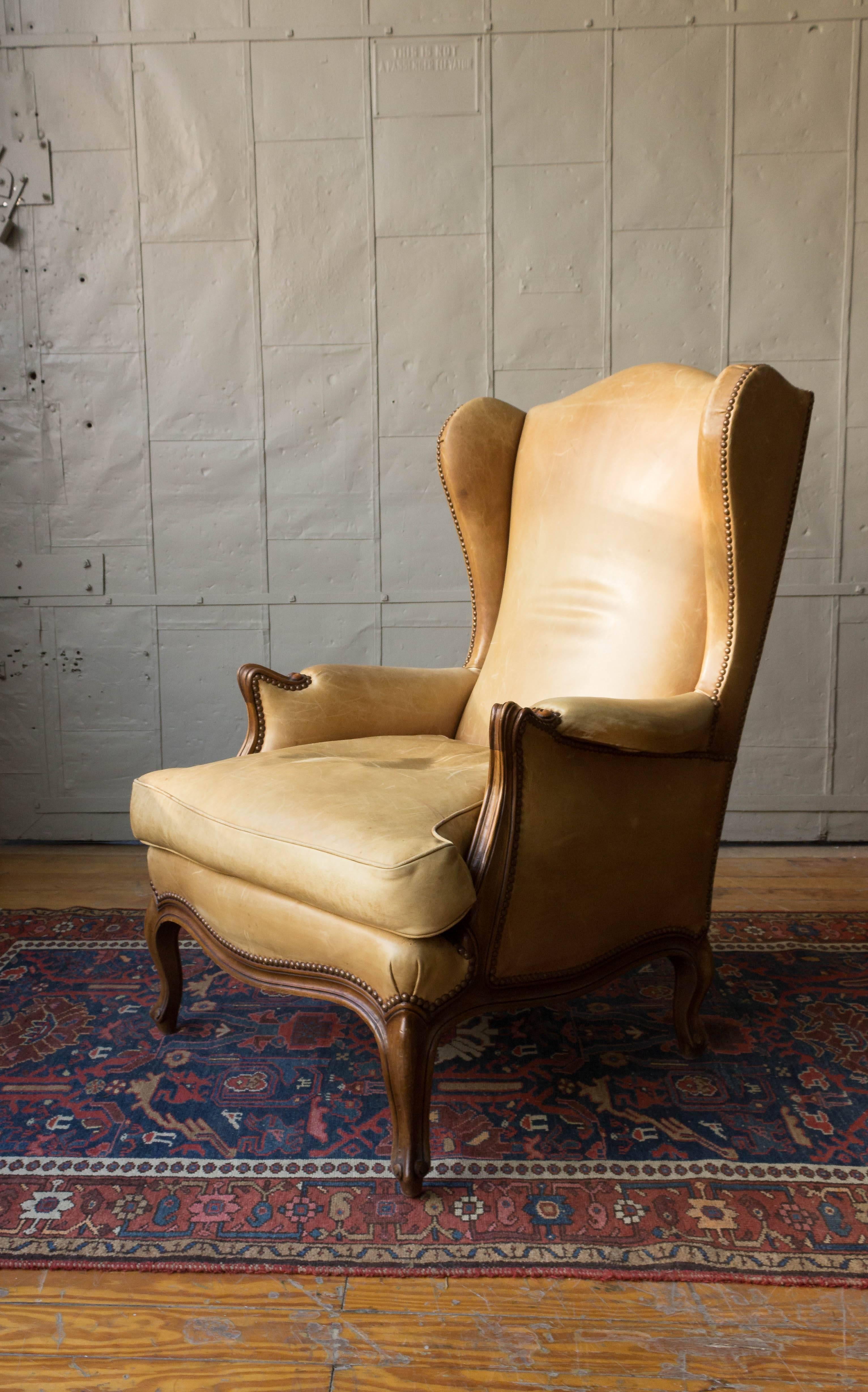 Louis XV Style Leather Wingback Armchair 2