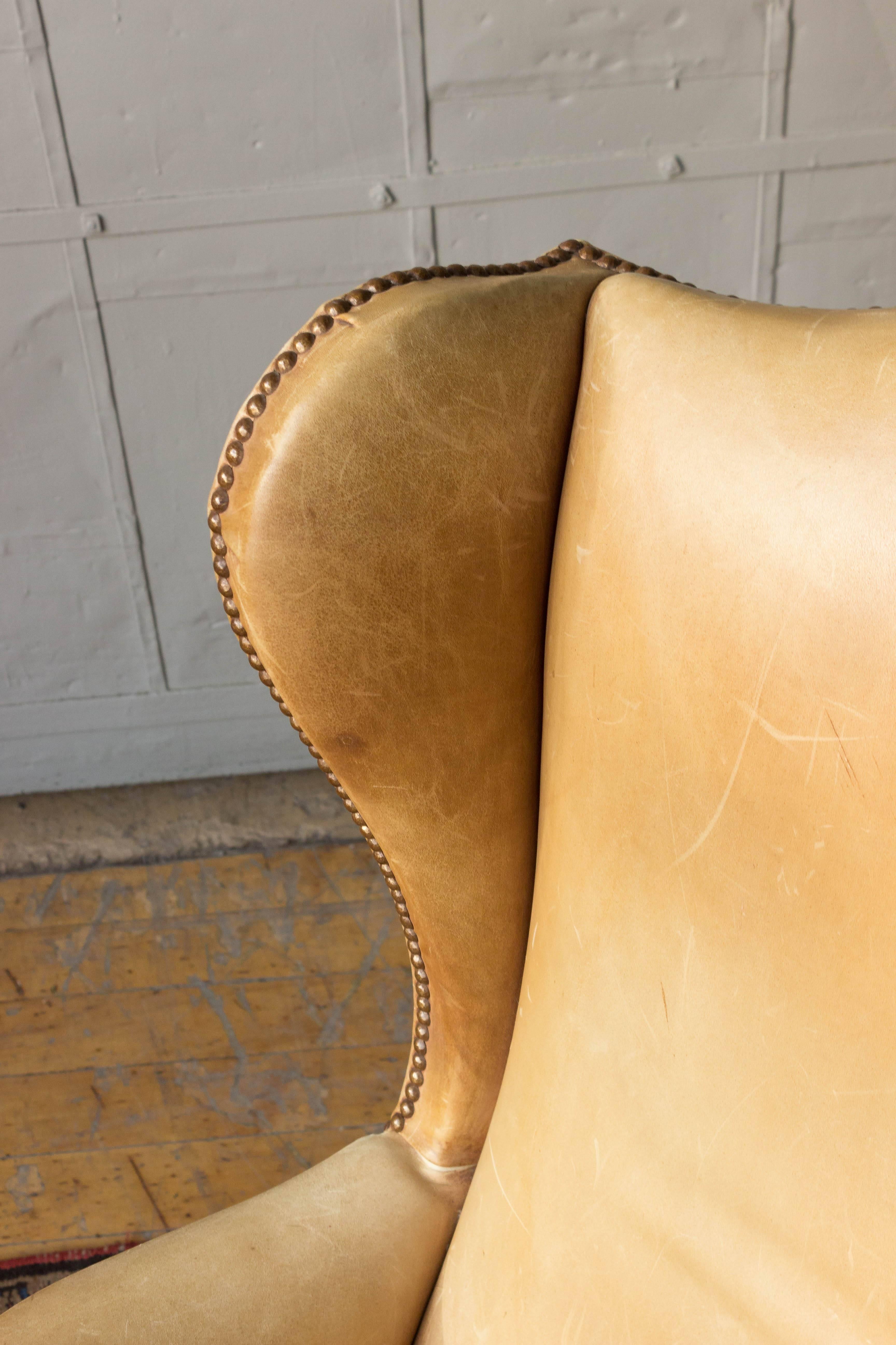 Louis XV Style Leather Wingback Armchair 4