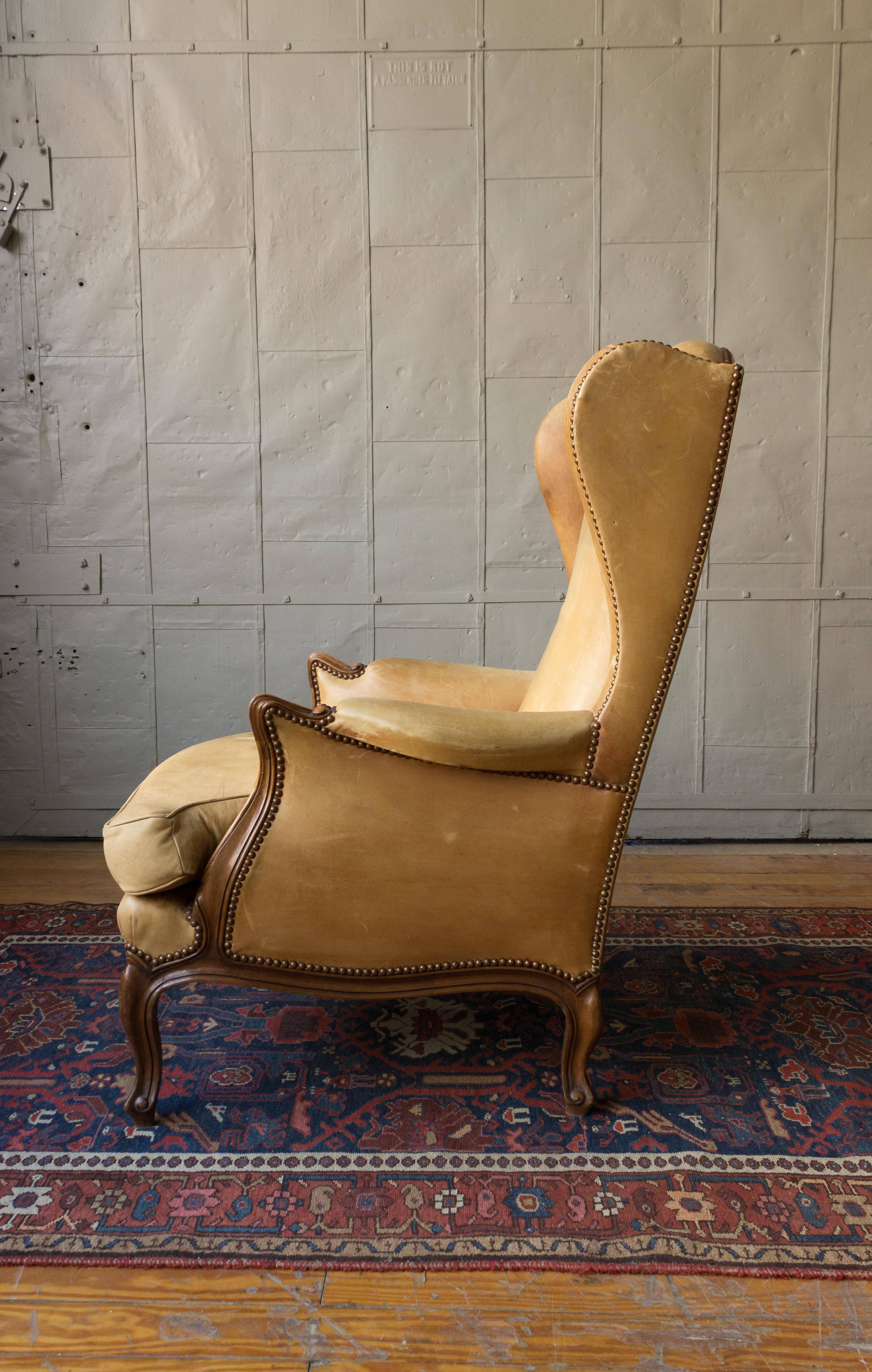 Louis XV Style Leather Wingback Armchair 1