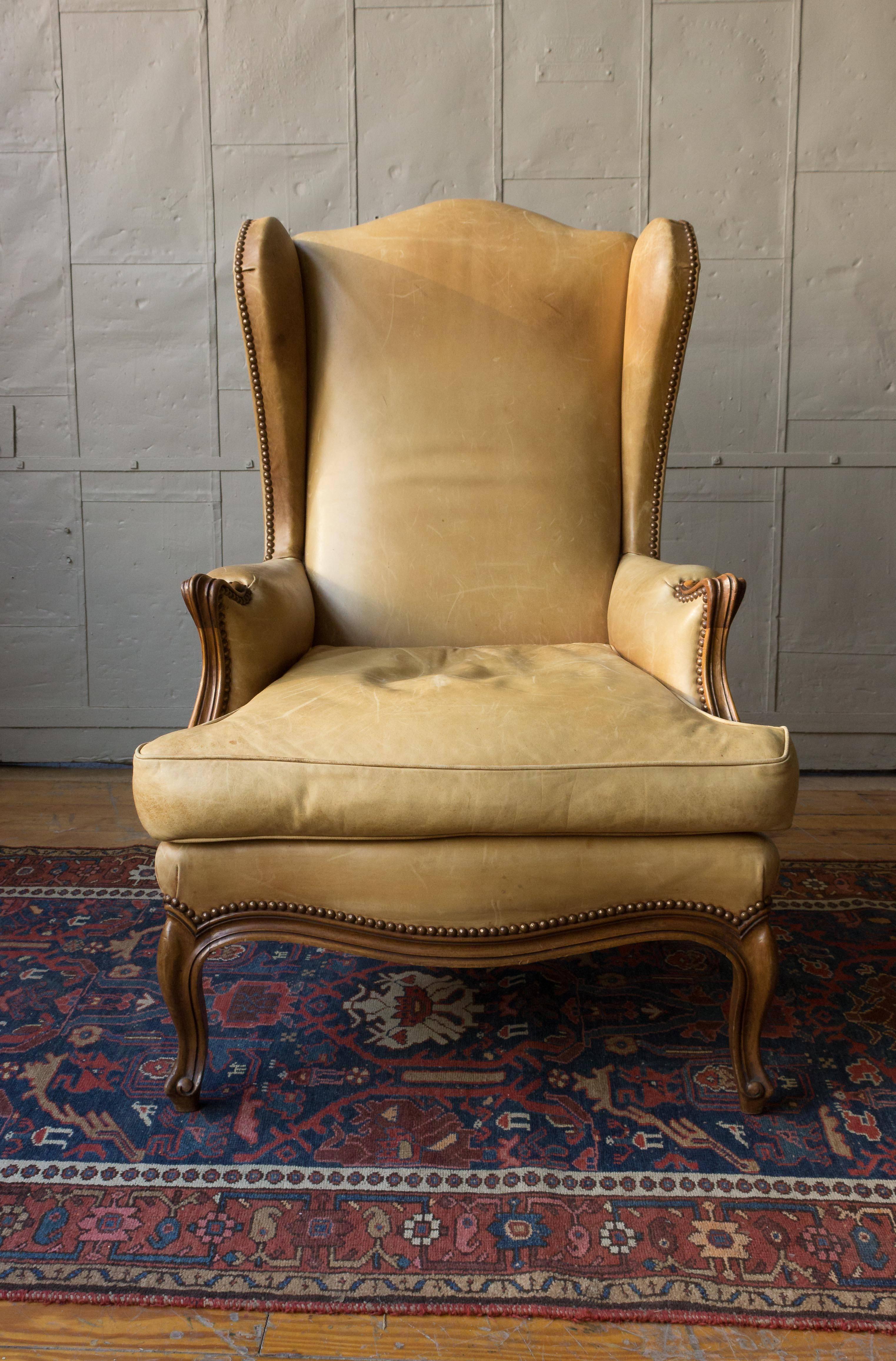 Louis XV Style Leather Wingback Armchair 3