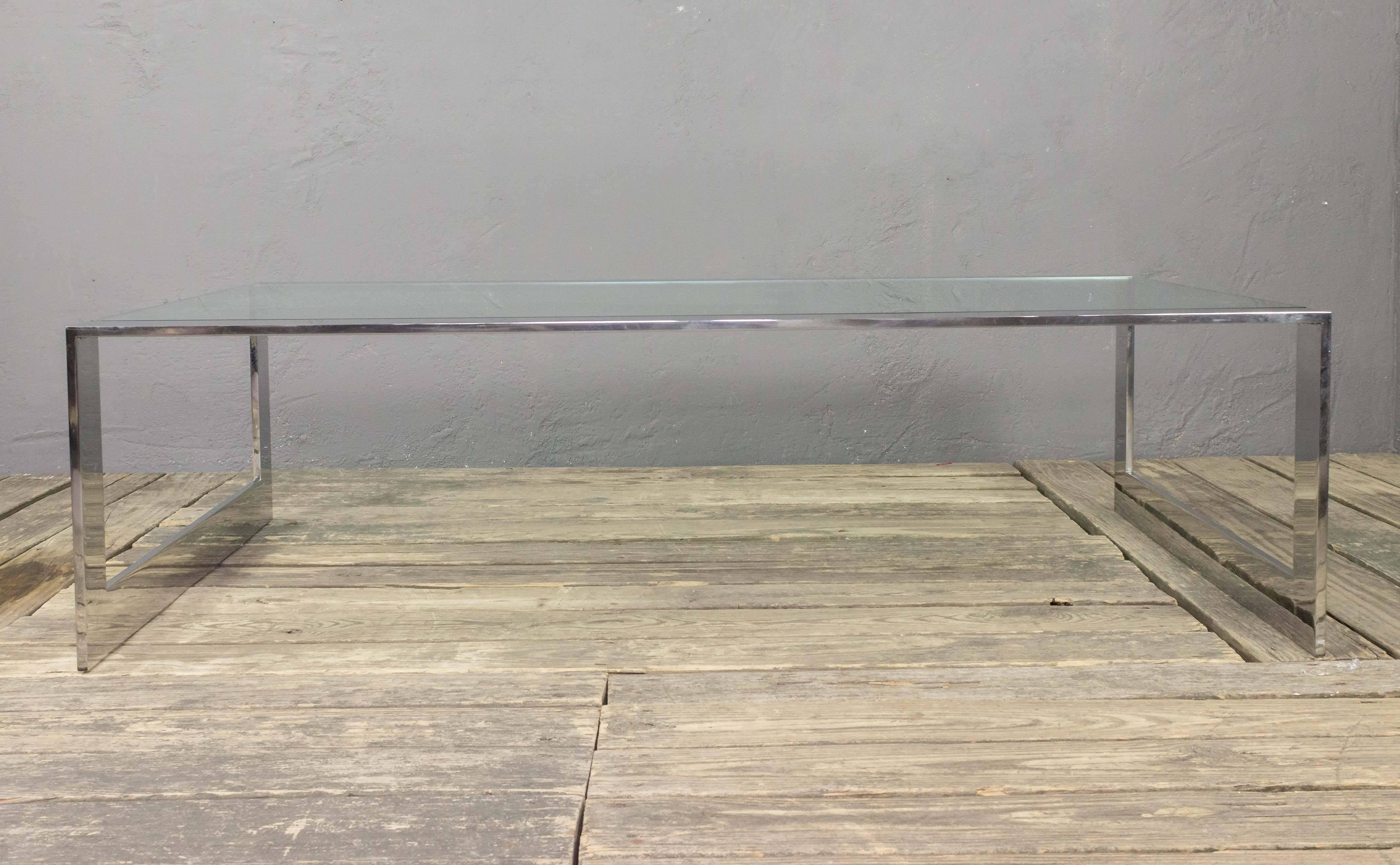 1970s Polished Steel and Glass Coffee Table In Good Condition For Sale In Buchanan, NY