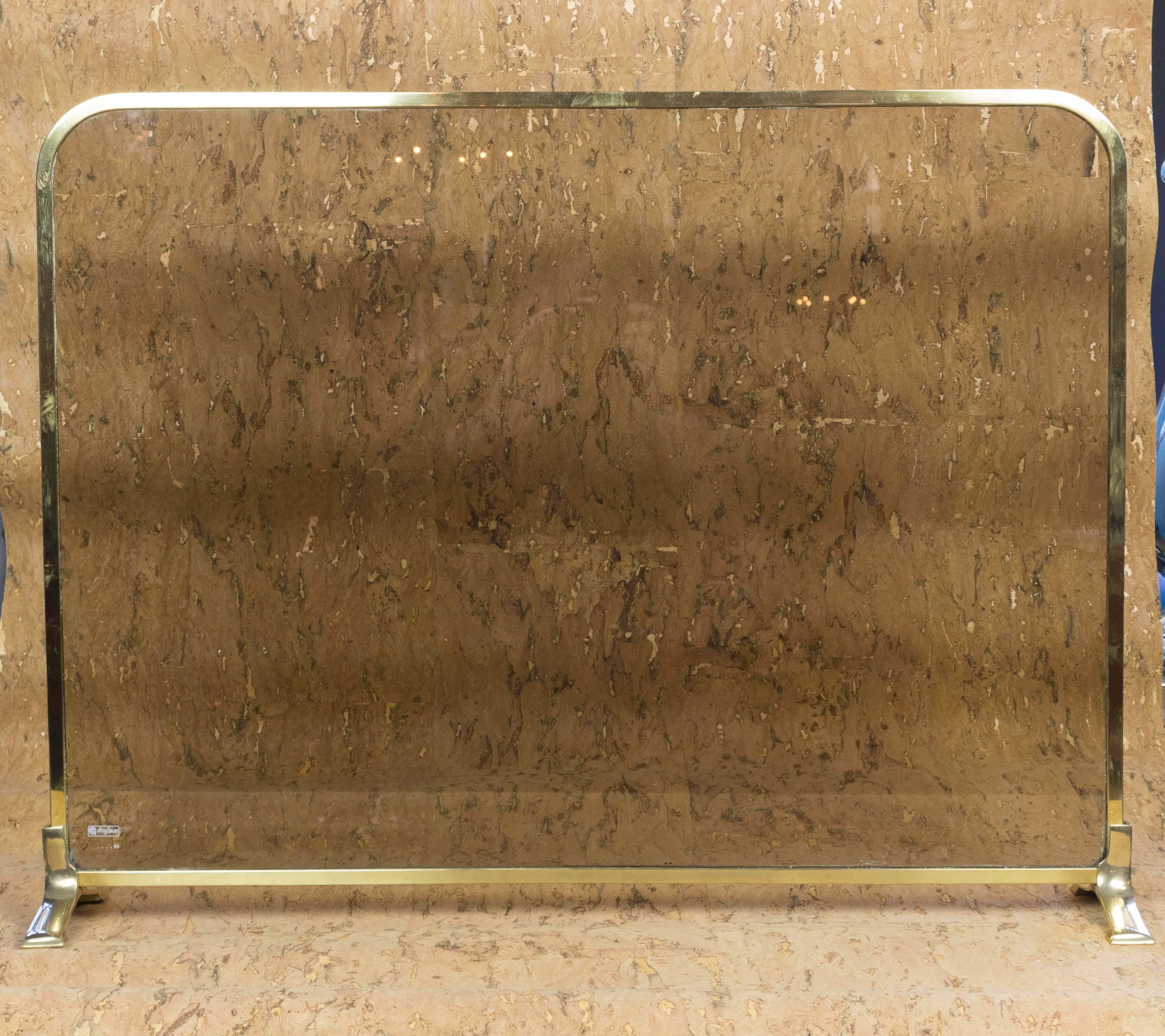 Vintage Modern  French Brass and Glass Fire Screen 2