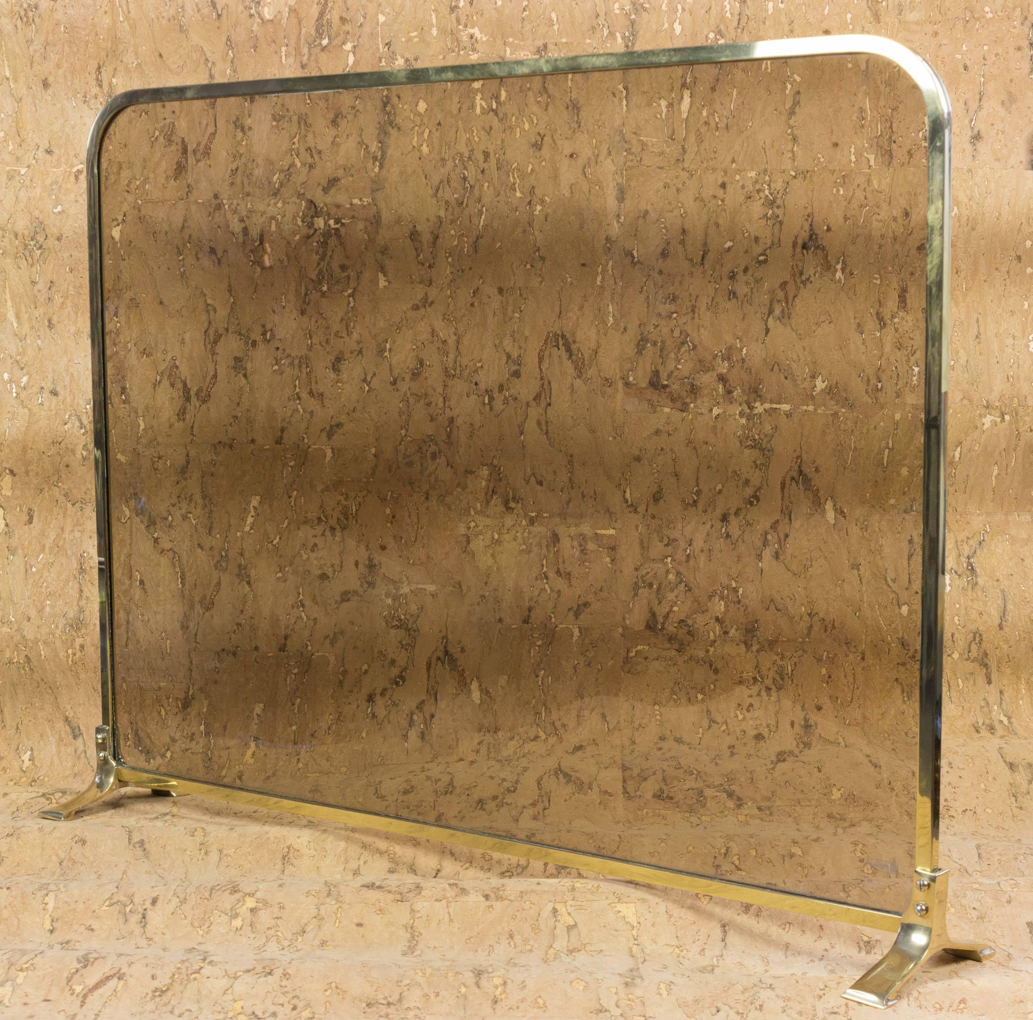 Vintage Modern  French Brass and Glass Fire Screen 3