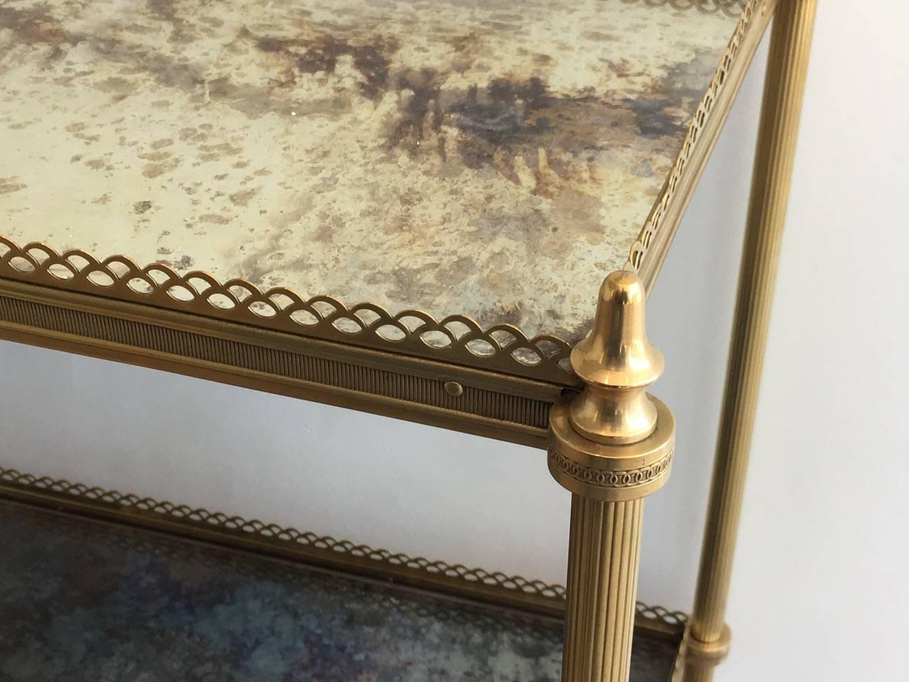 French Brass End Table with Antiqued Mirror 2