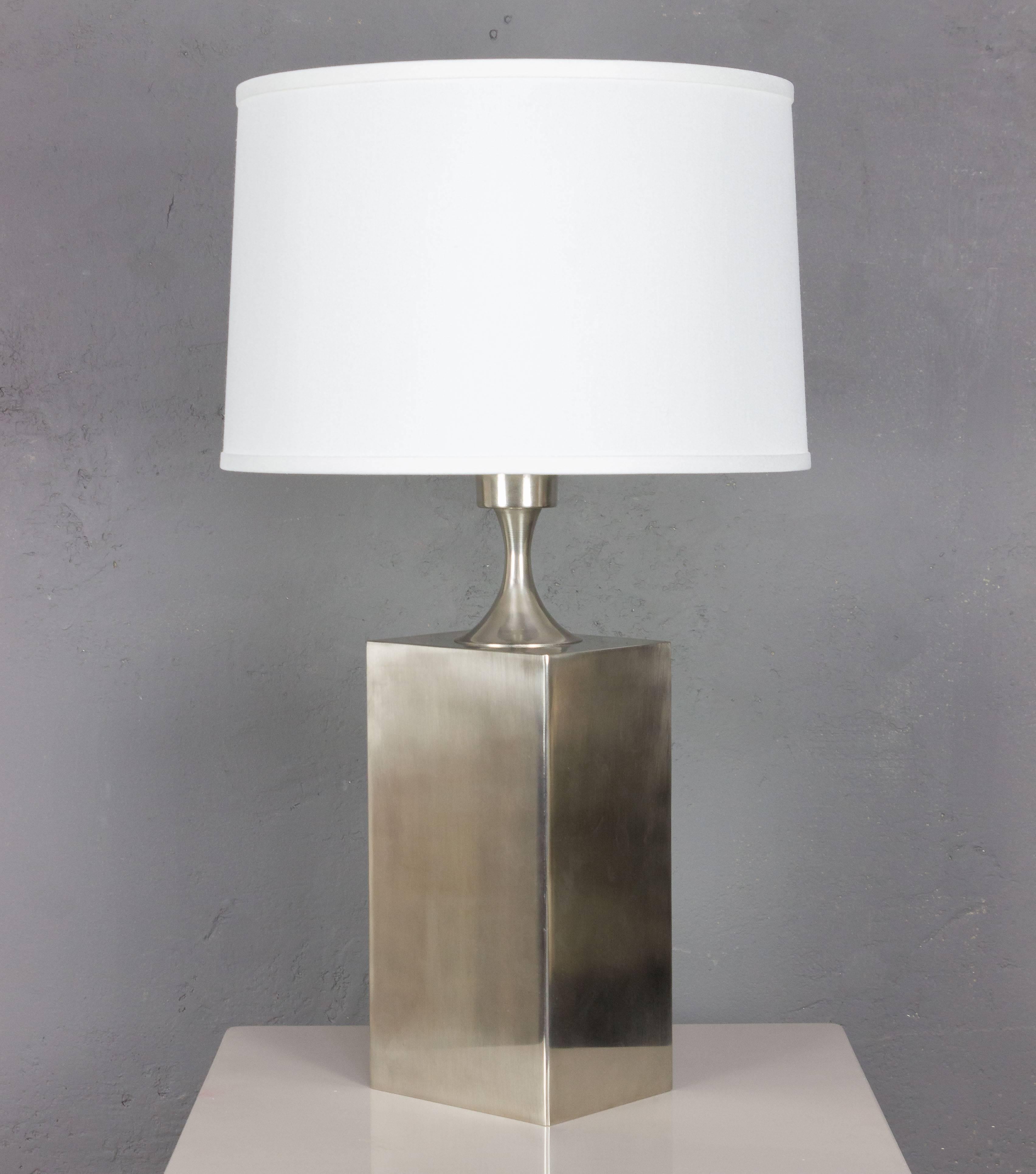 French Mid-Century Modern Polished Steel Lamp by Philippe Barbier