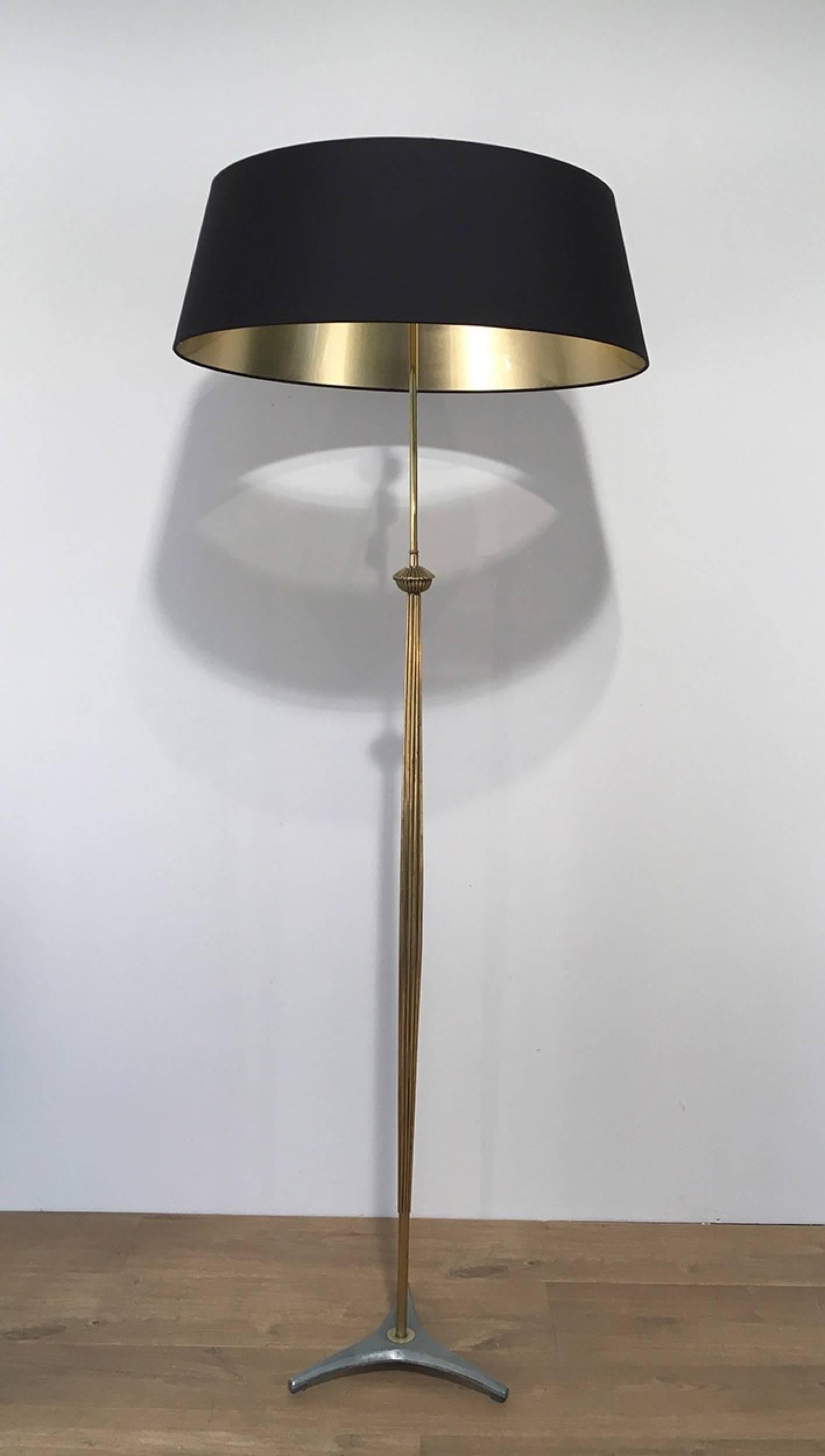 Mid-Century Modern Brass and Brushed Aluminum Floor Lamp