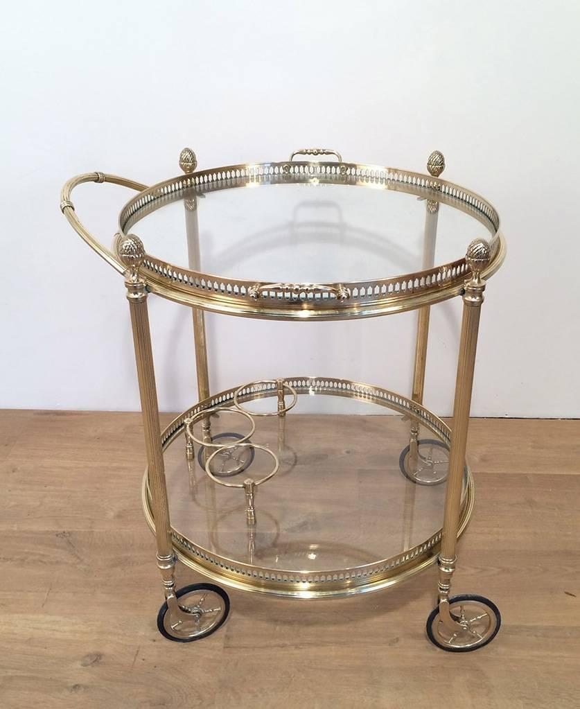 Mid-20th Century Small French Round Brass Bar Cart