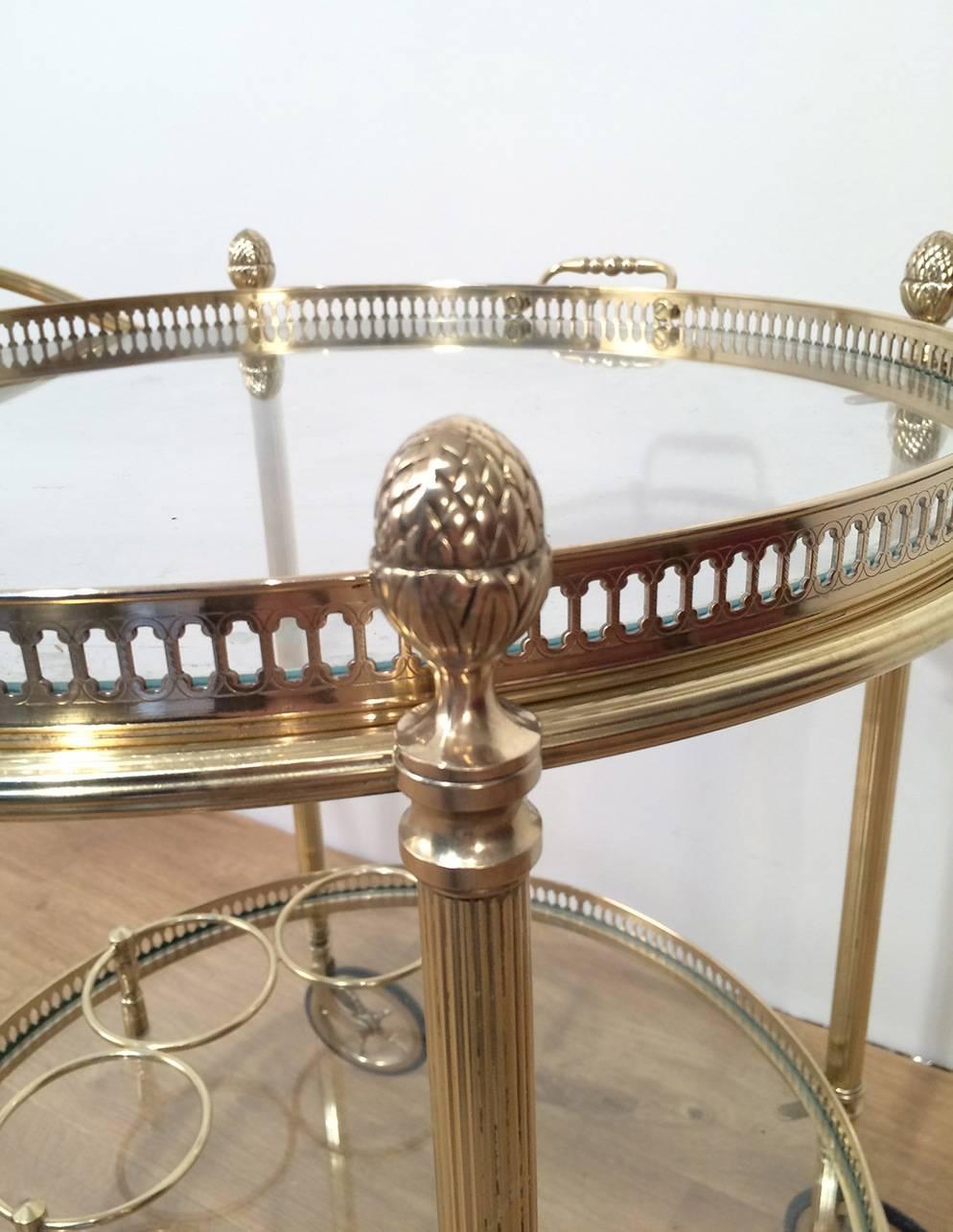 Small French Round Brass Bar Cart 2