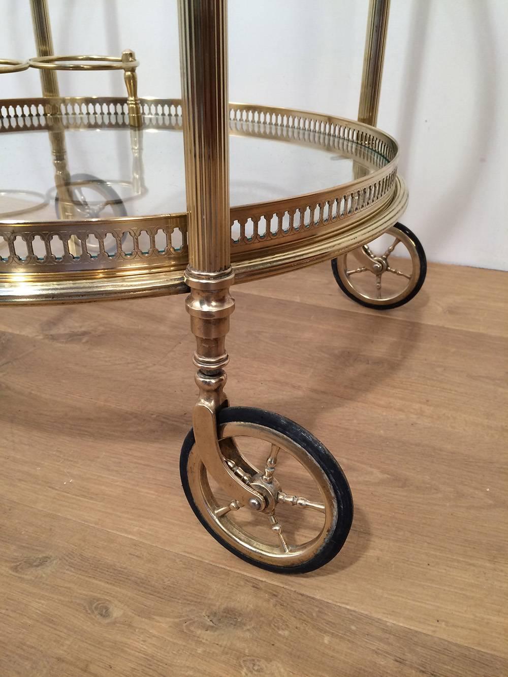 Small French Round Brass Bar Cart 3