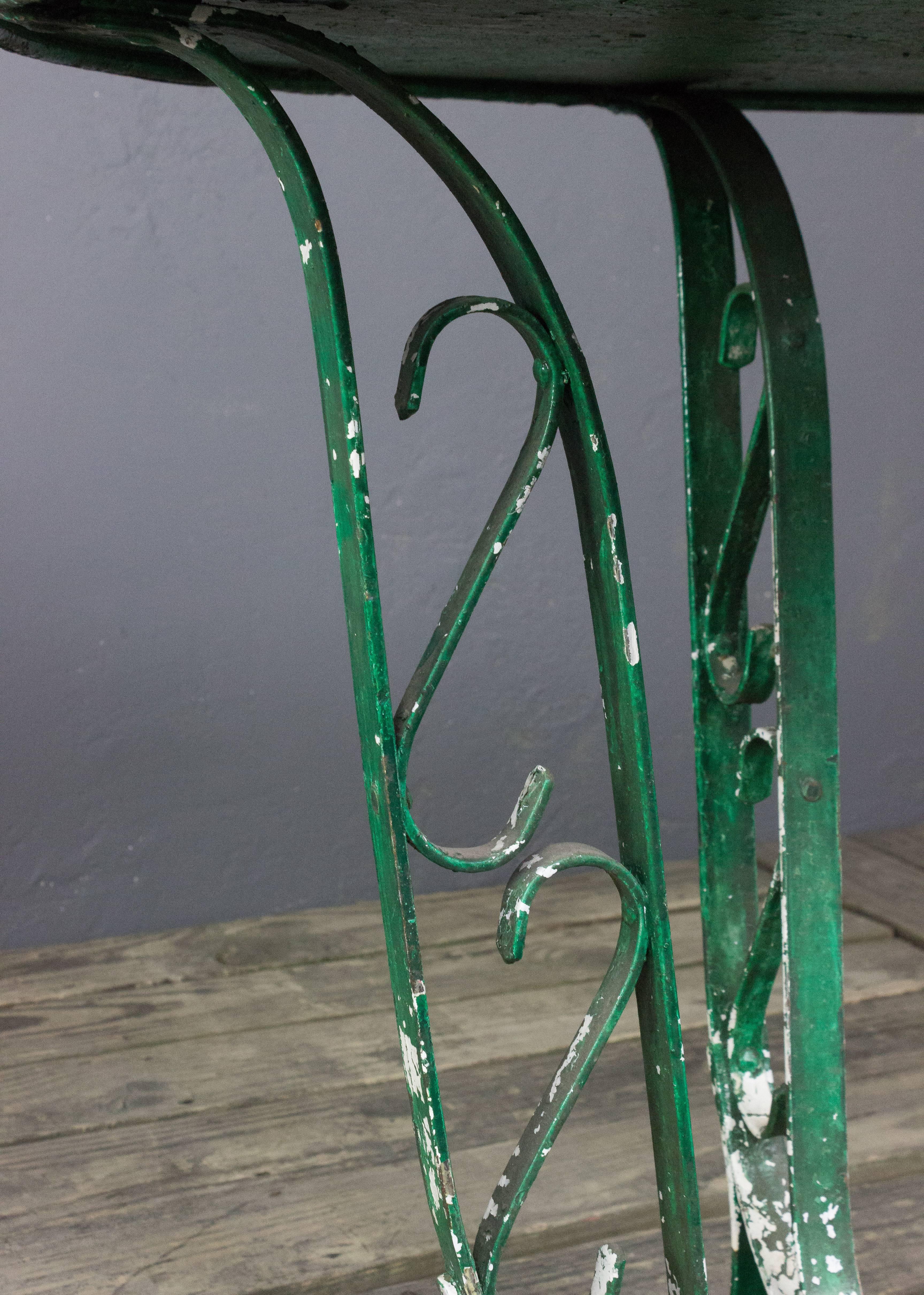 20th Century French 1920's  Garden Table  with Distressed Green Paint