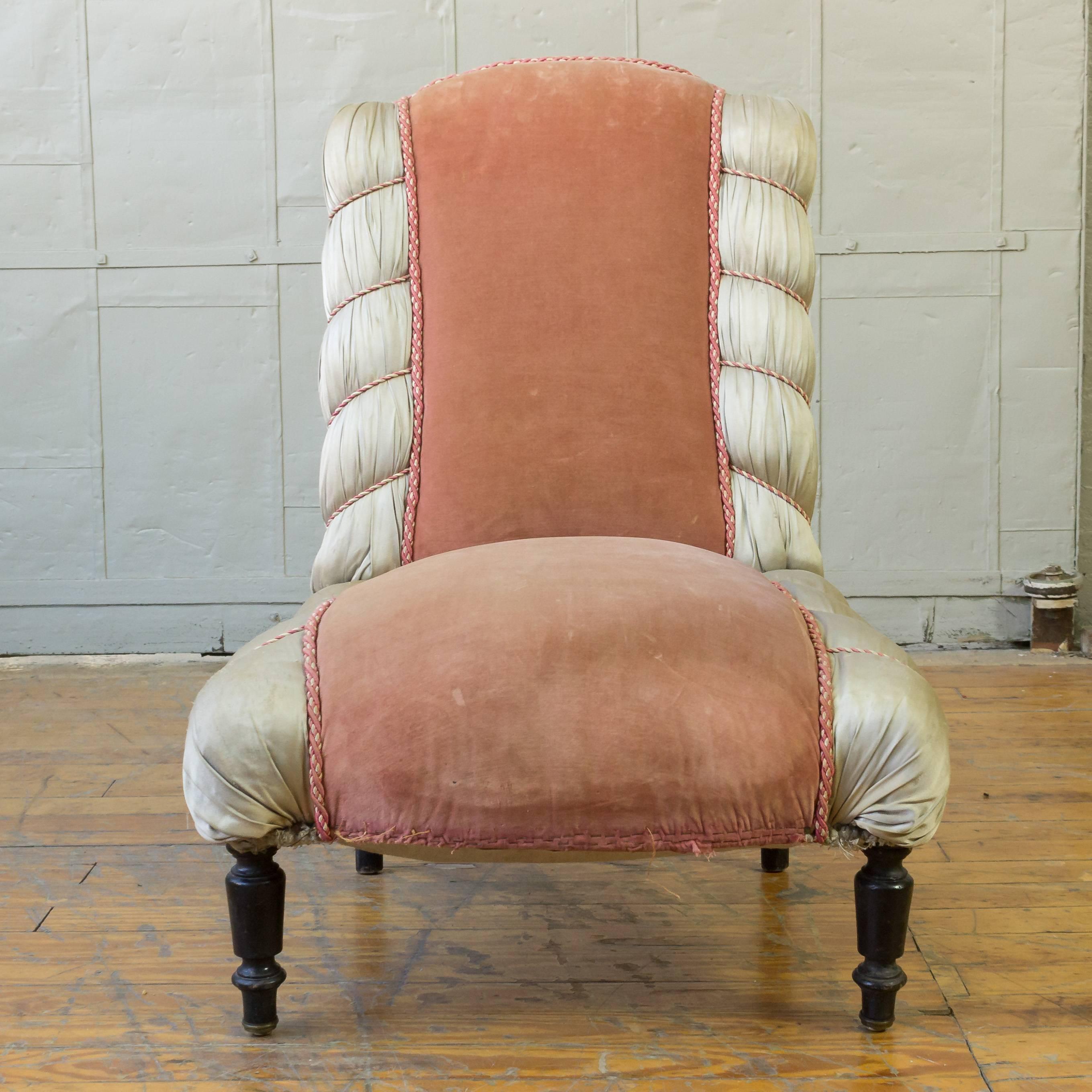 French 19th century slipper chair upholstered in the fashion of the Napoleon III period. Please contact for upholstery option.
