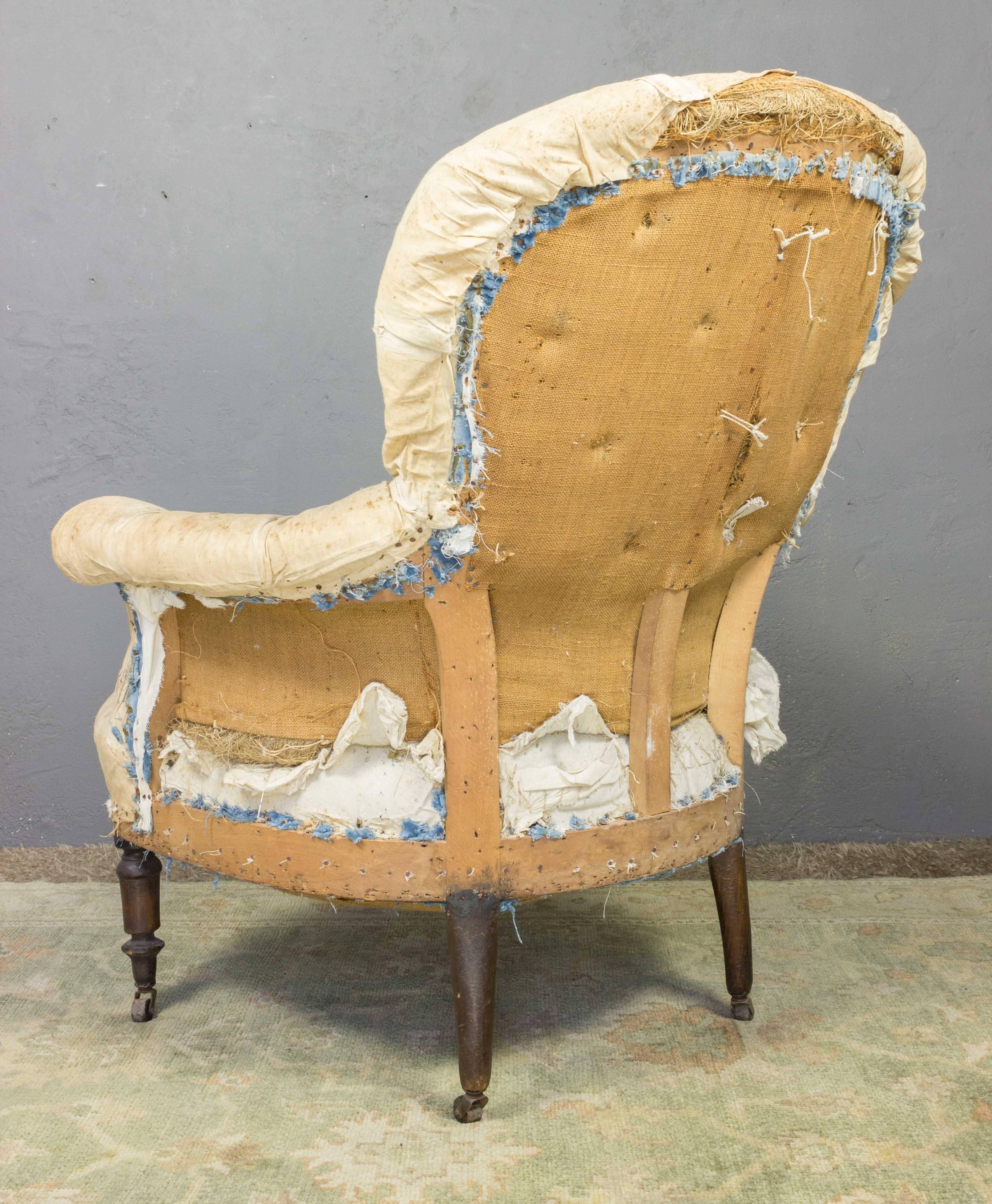 Pair of Tufted Armchairs In Distressed Condition In Buchanan, NY