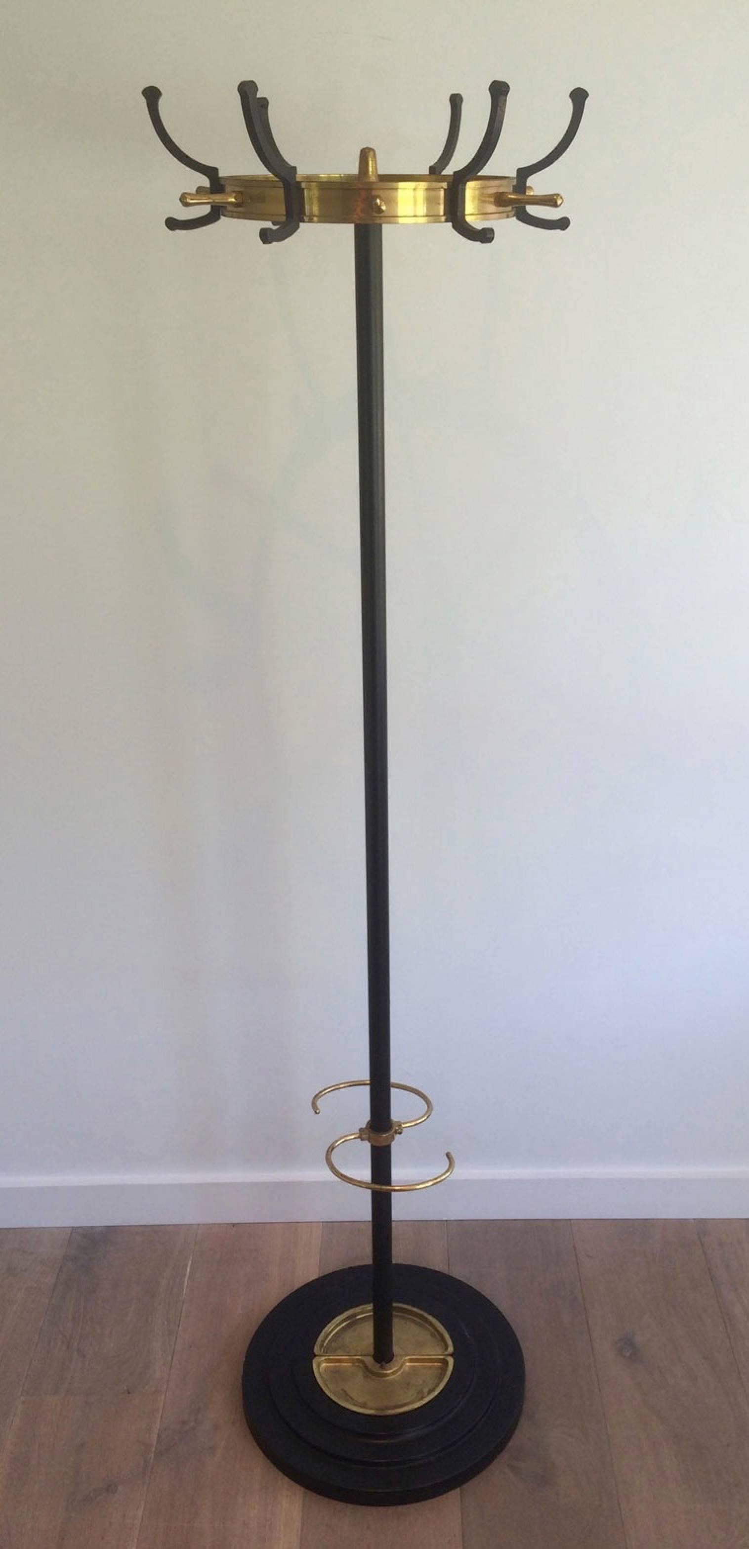 1940s French Brass and Steel Coat Rack by Jacques Adnet In Good Condition In Buchanan, NY
