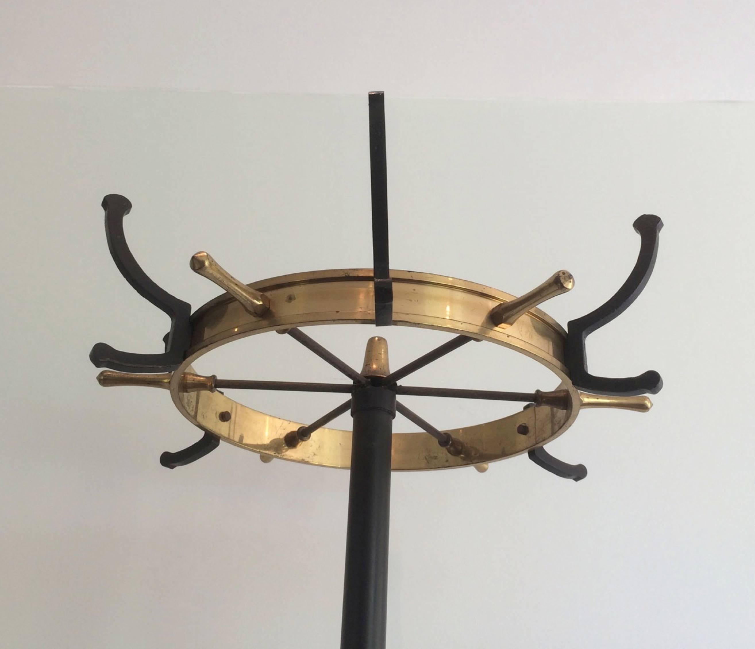 1940s French Brass and Steel Coat Rack by Jacques Adnet 1