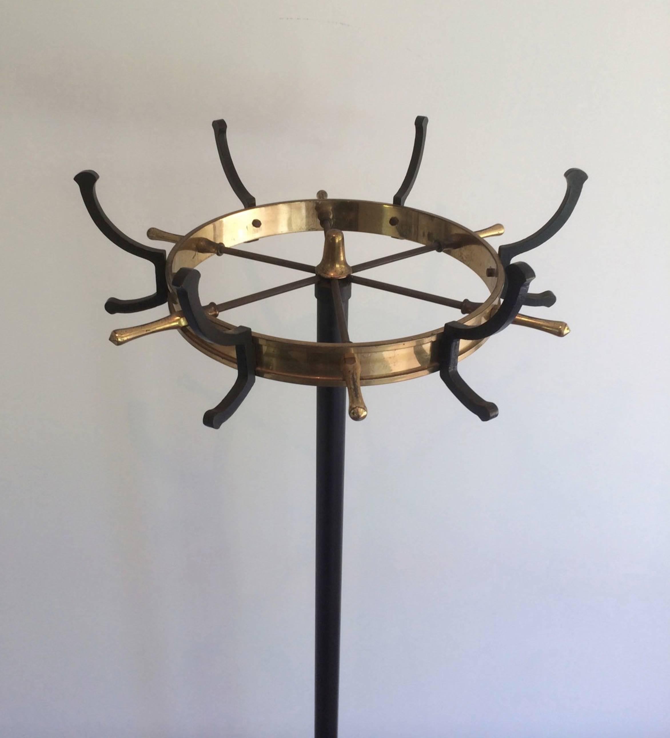 1940s French Brass and Steel Coat Rack by Jacques Adnet 3