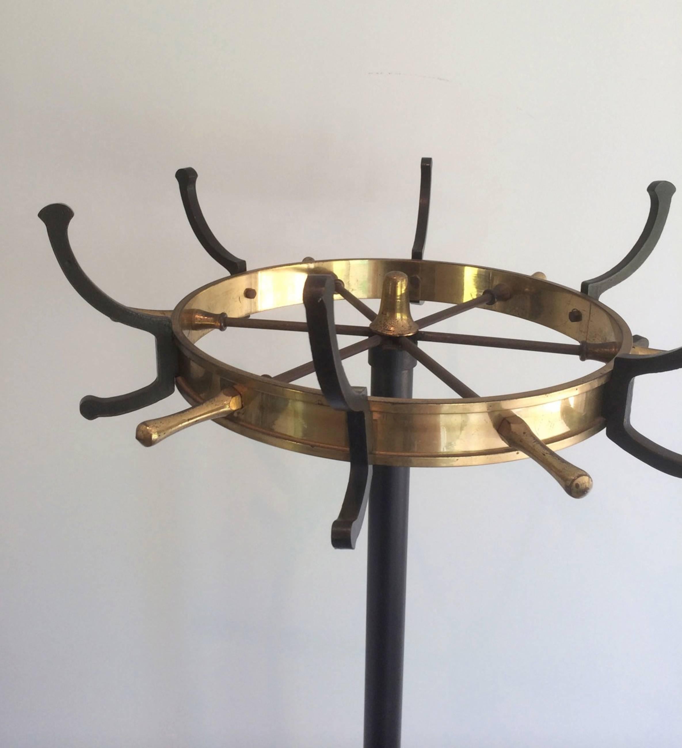 1940s French Brass and Steel Coat Rack by Jacques Adnet 4