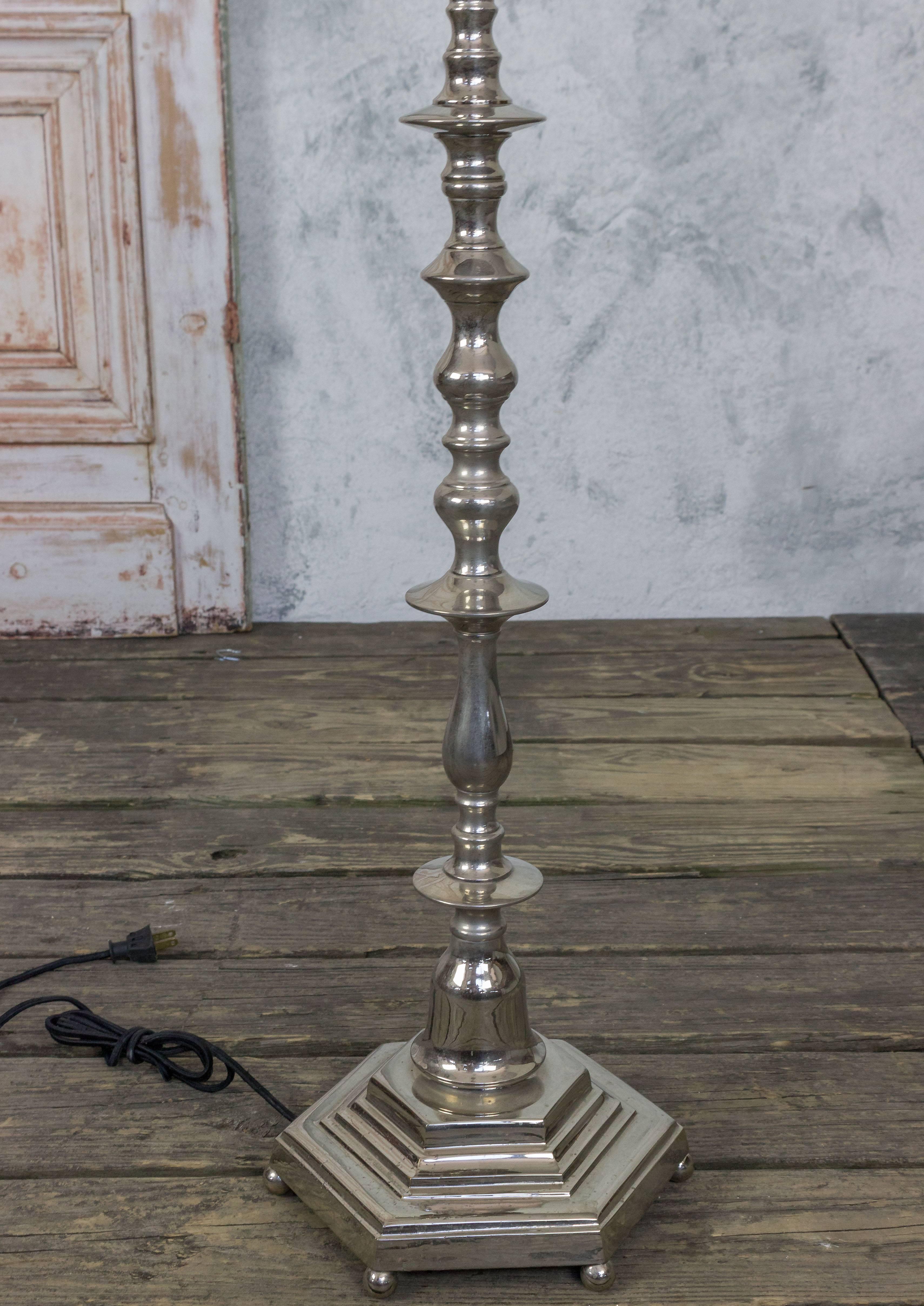 Mid-20th Century French Nickel-Plated Floor Lamp with Hexagonal Base