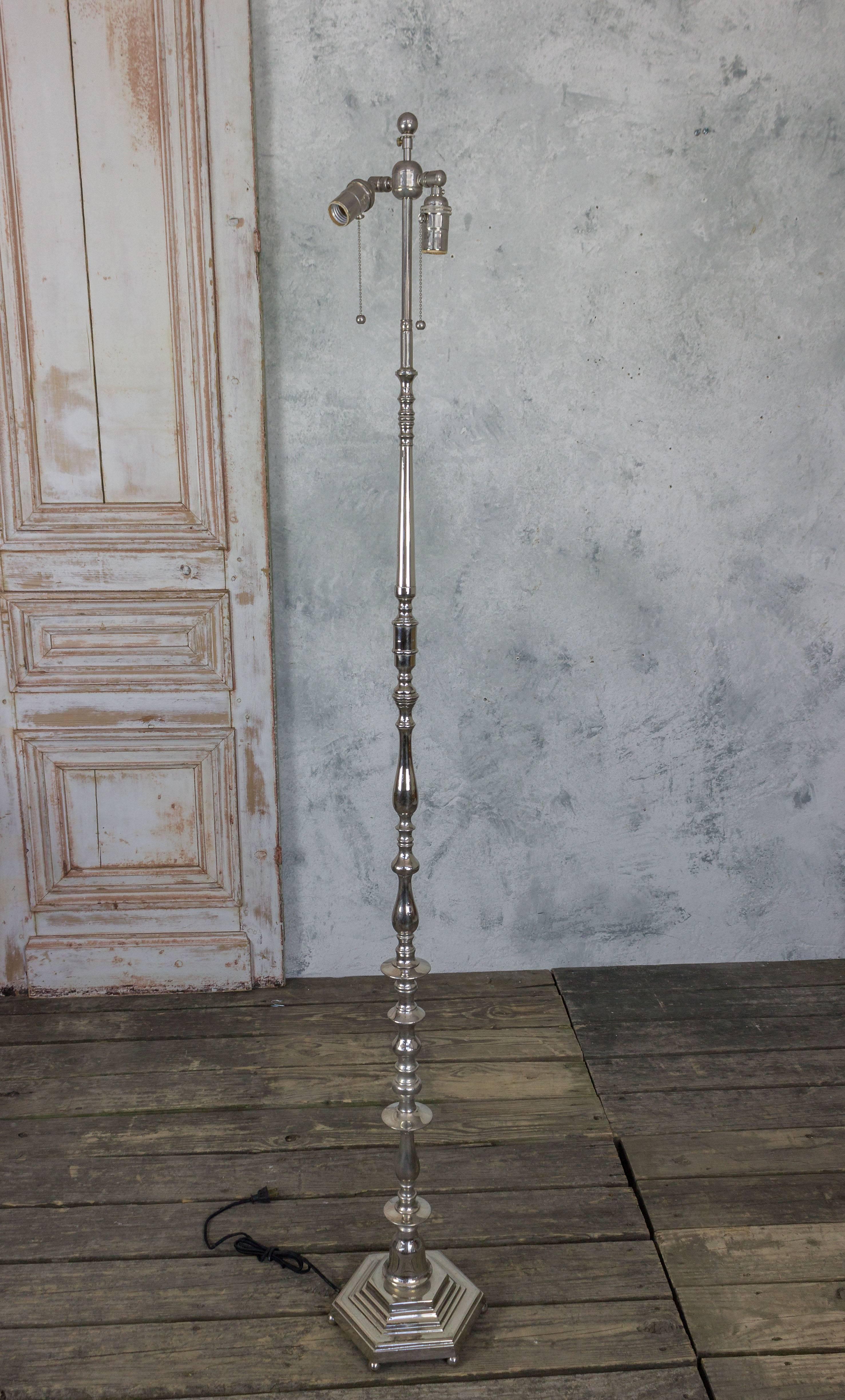 French Nickel-Plated Floor Lamp with Hexagonal Base 3