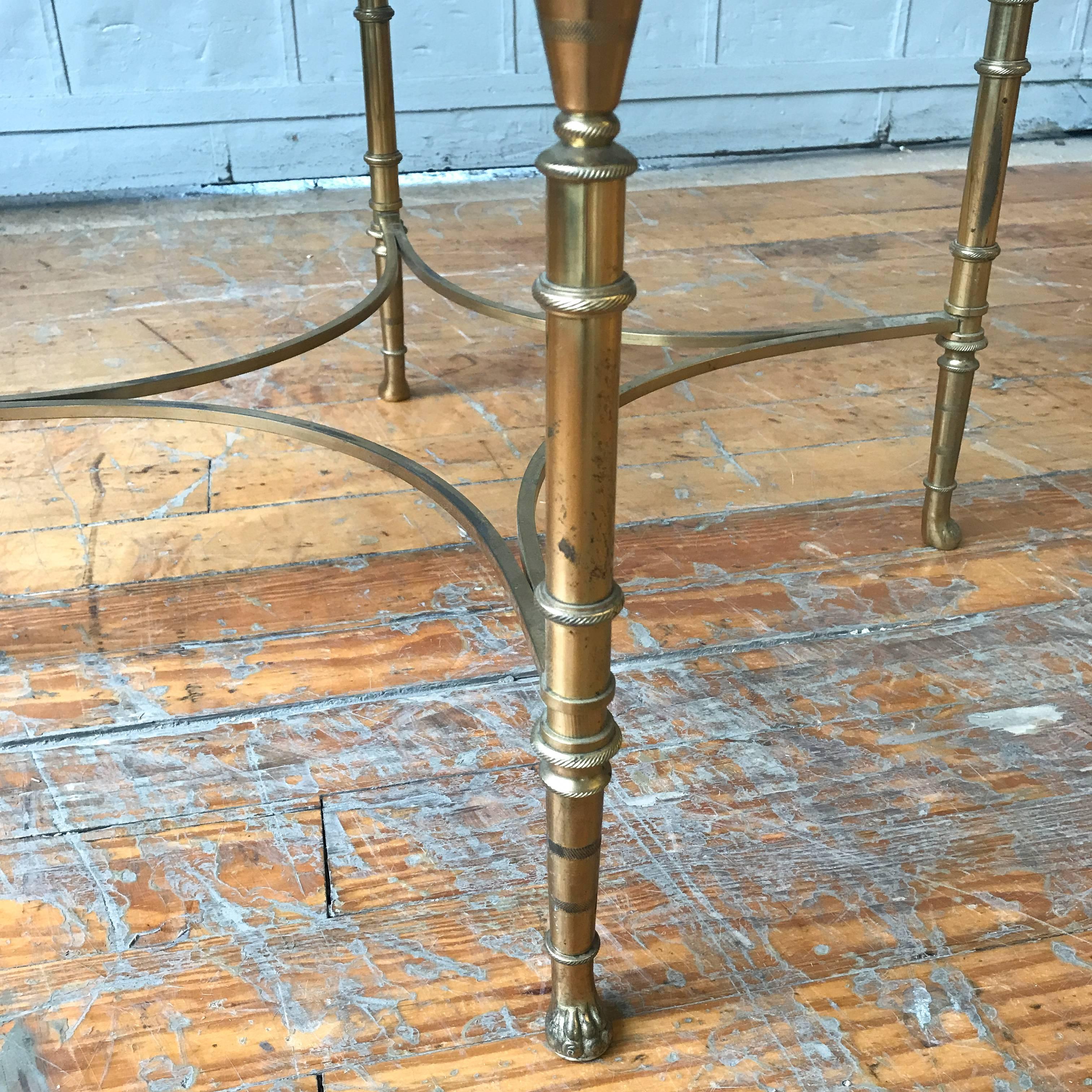 French Round Brass Coffee Table with Etched Glass Top 1