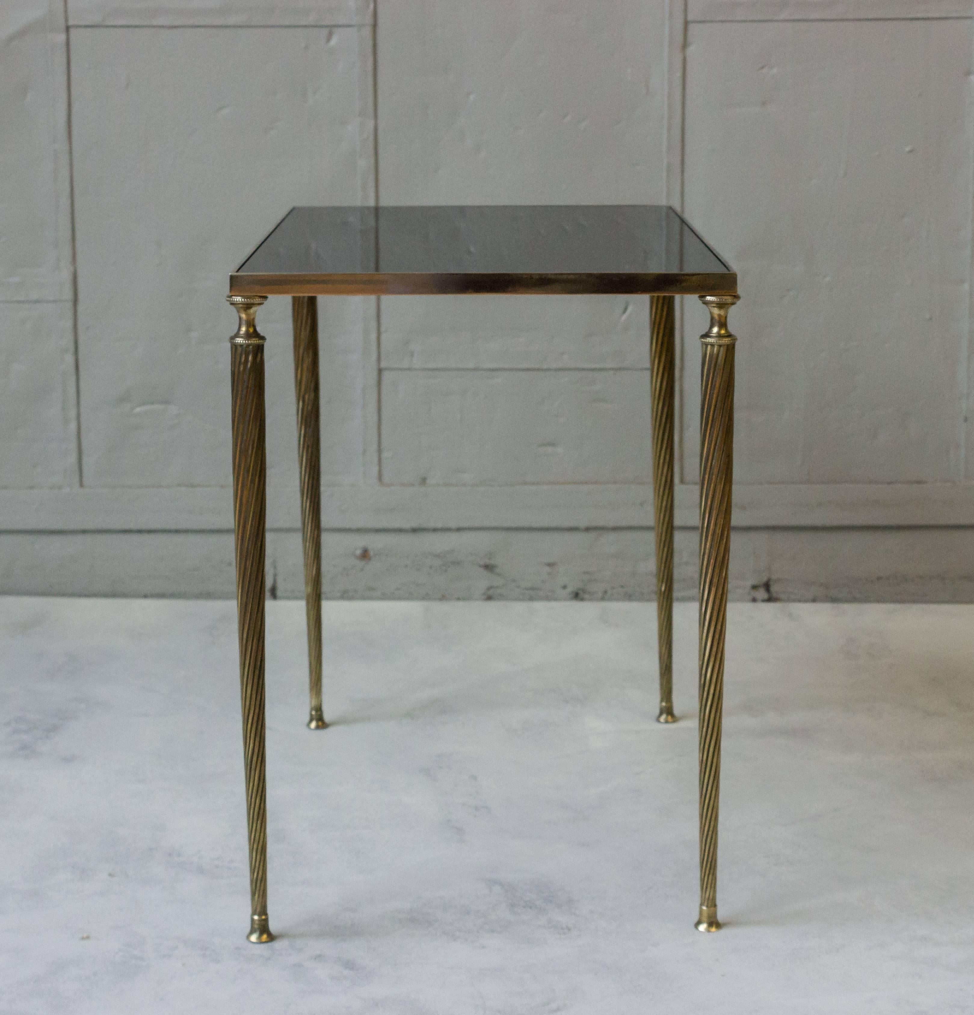 Set of Black Glass and Brass Nesting Tables in the Style of Maison Jansen In Excellent Condition In Buchanan, NY