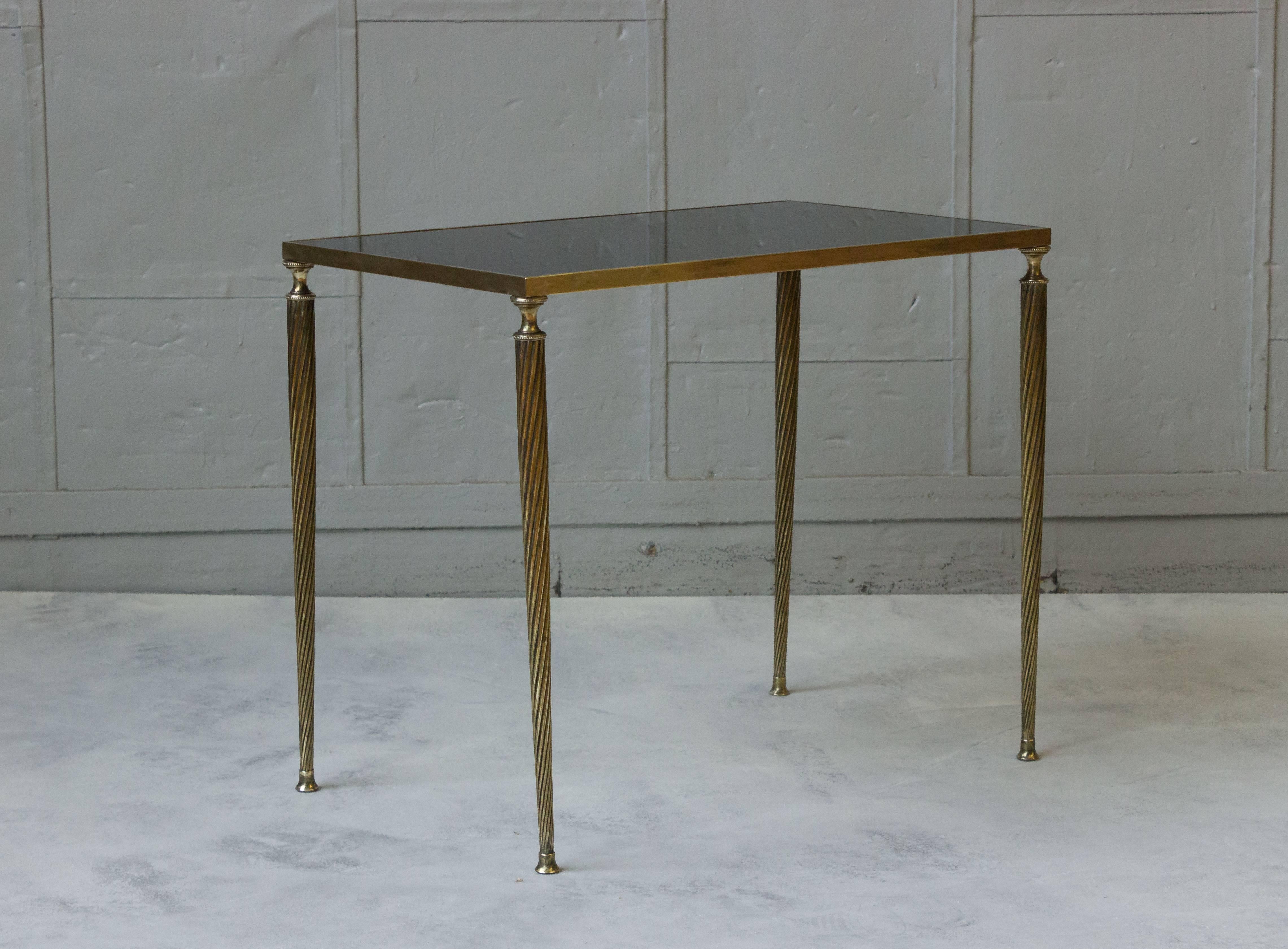 Set of Black Glass and Brass Nesting Tables in the Style of Maison Jansen 3