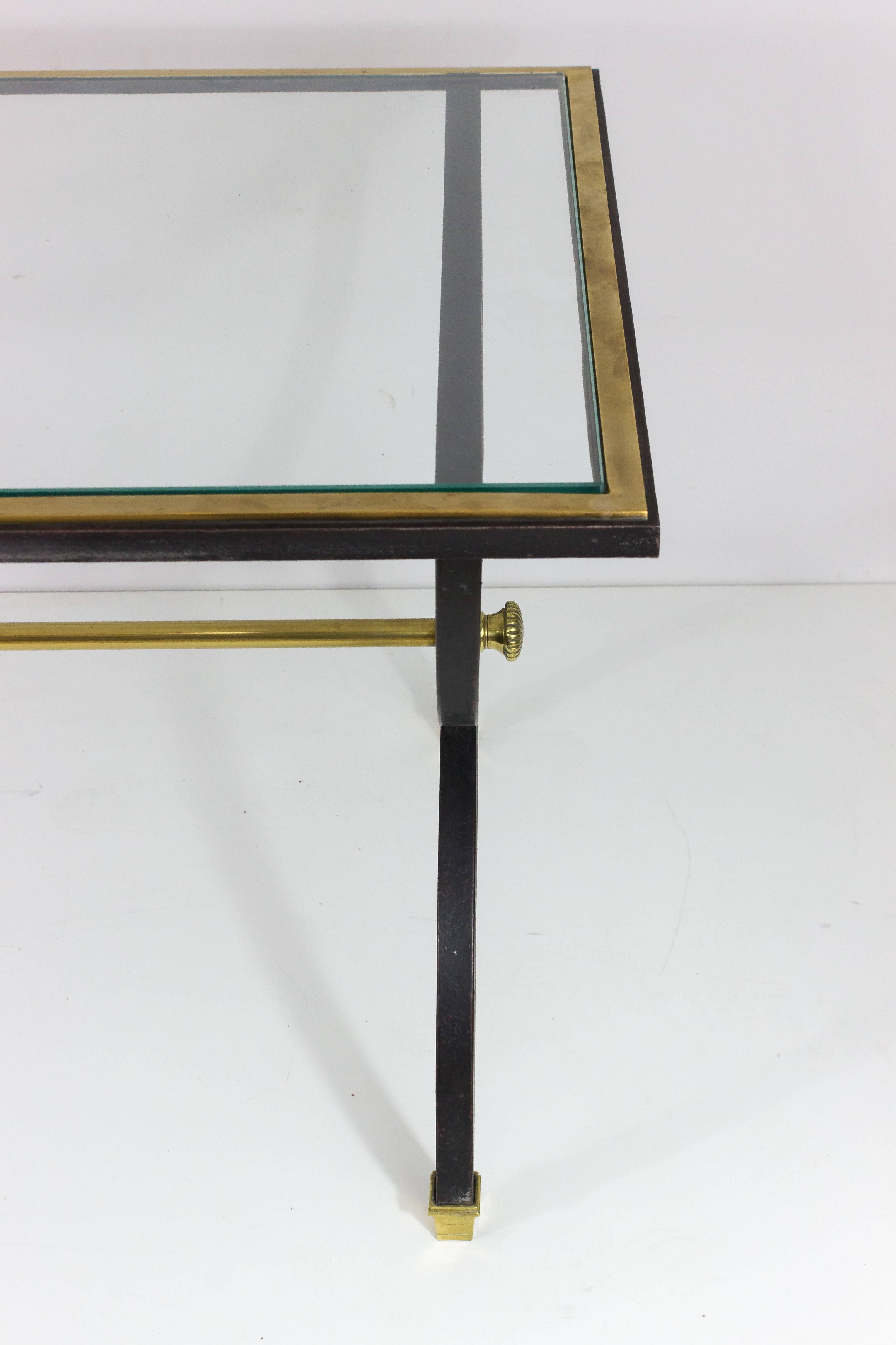 French Neoclassical Black Steel, Brass and Bronze Coffee Table, 1950s For Sale