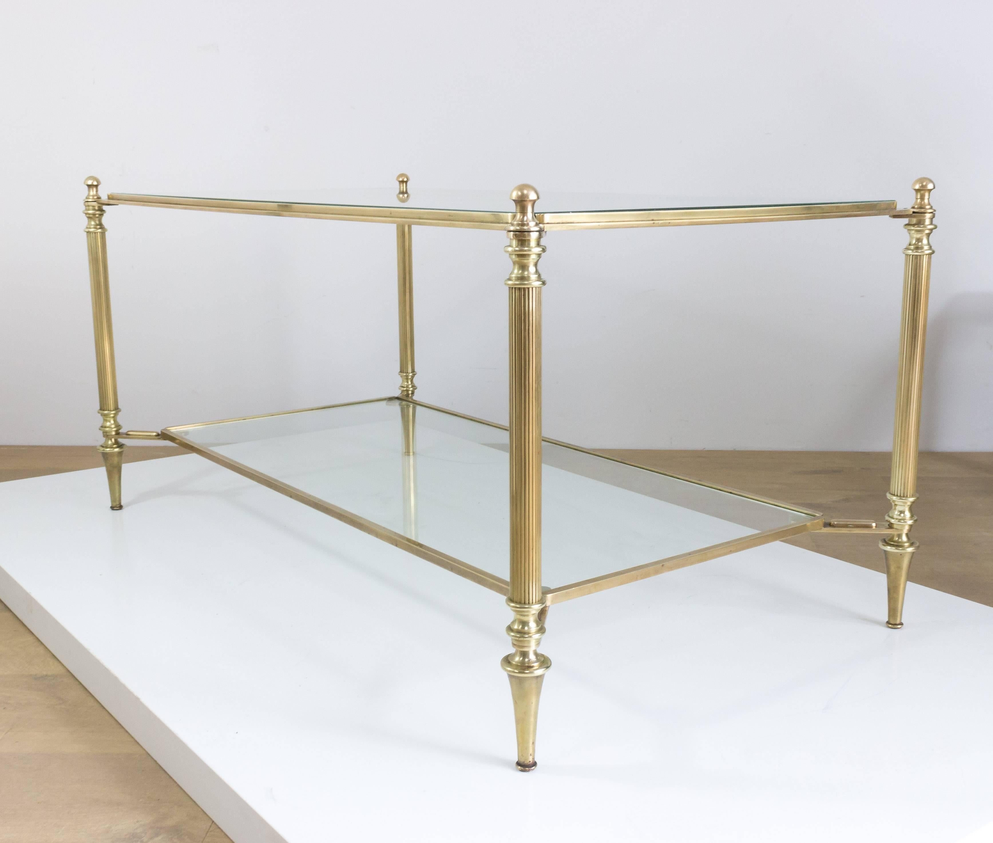 French Neoclassical Brass and Glass Coffee Table by Maison Jansen