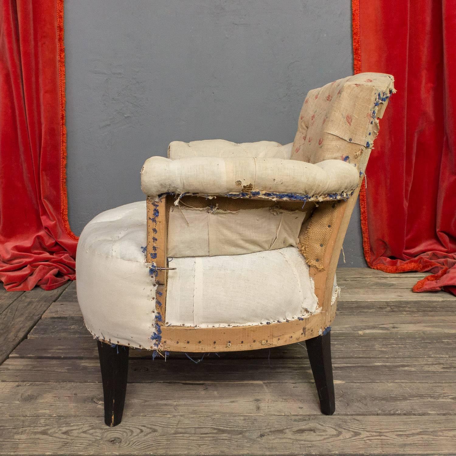Pair of Small French Art Deco Style Tufted Armchairs 1