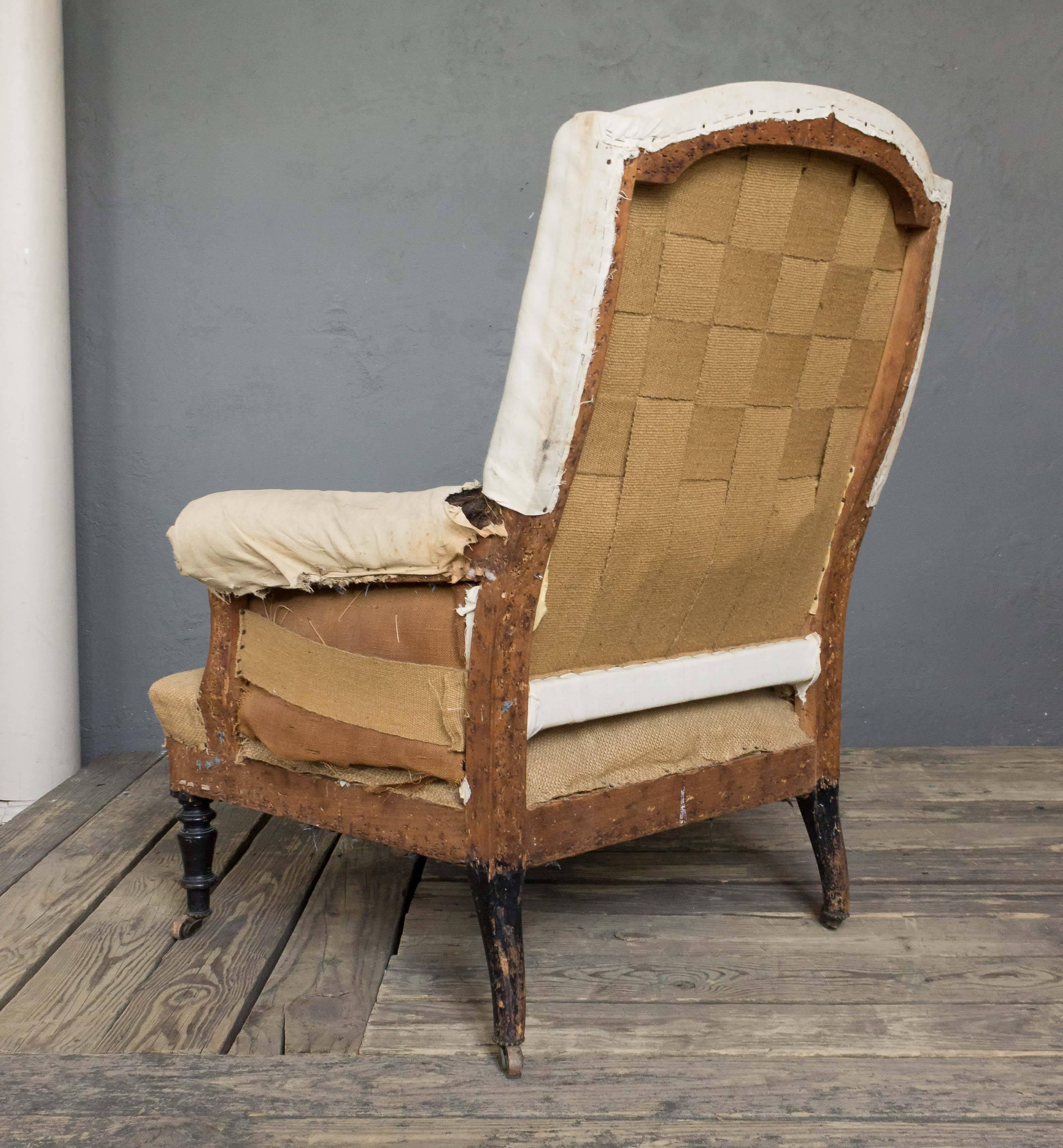 Burlap French 19th Century Armchair with High Back