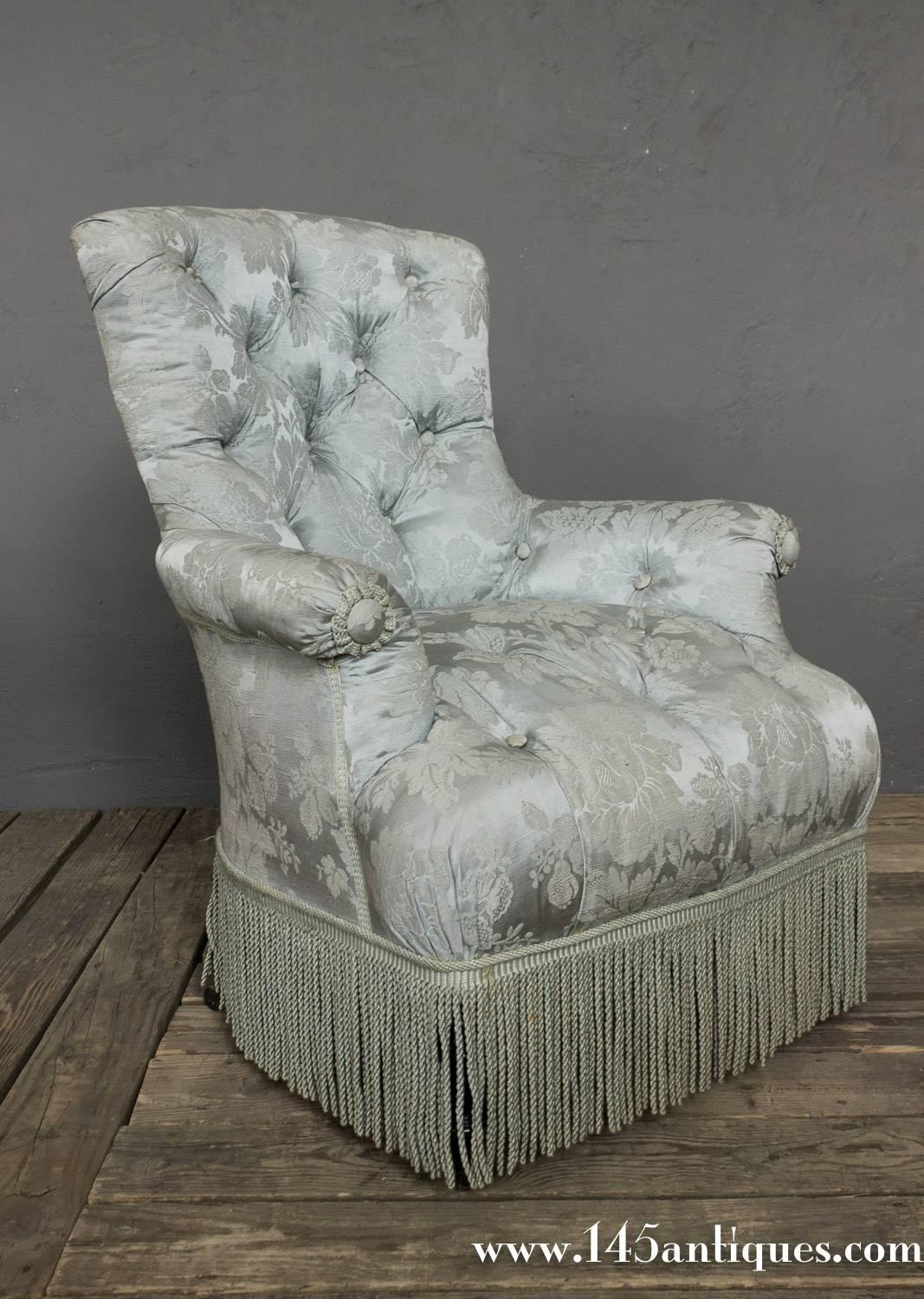 French 19th Century Tufted Armchair and Ottoman For Sale at 1stdibs