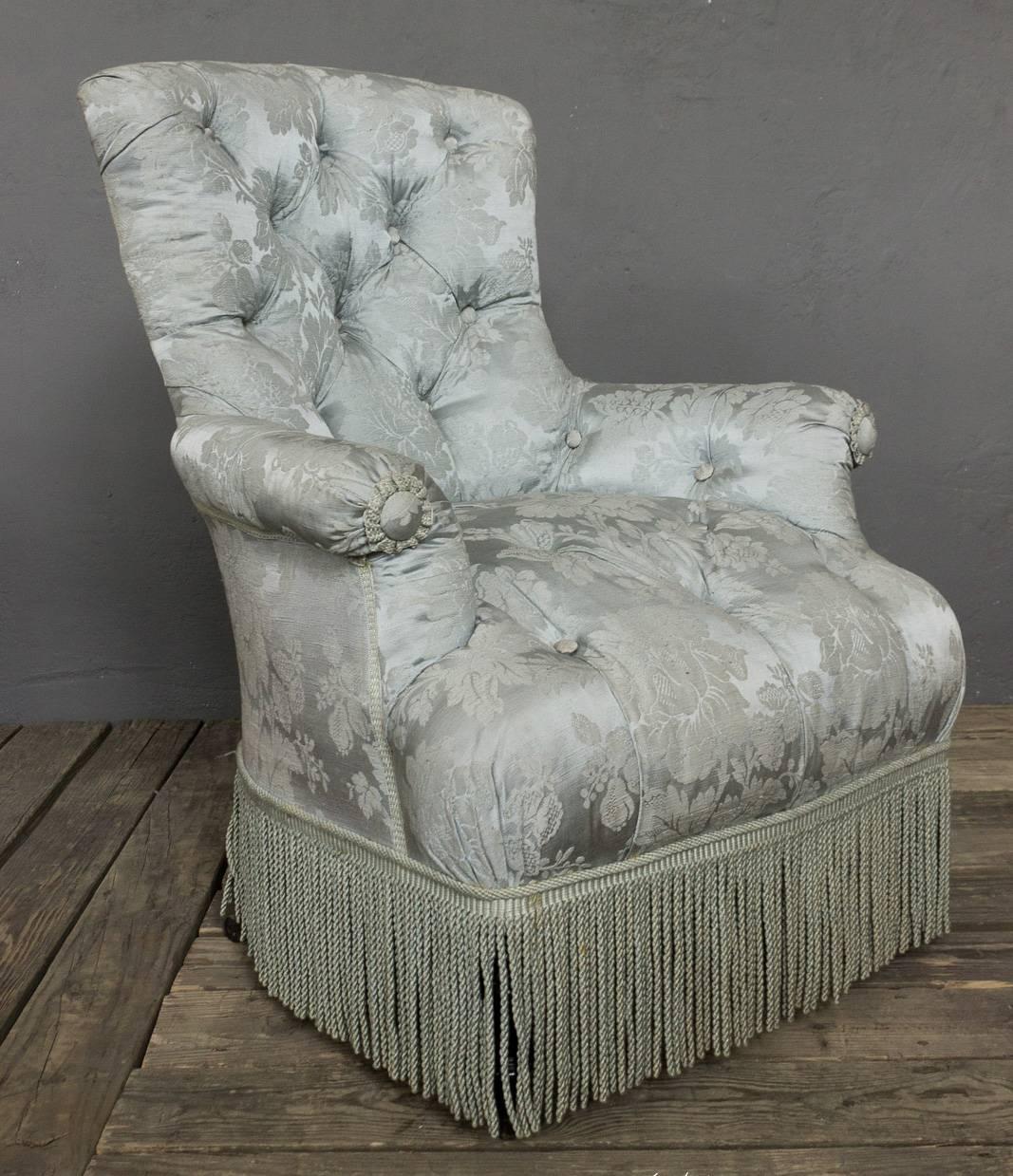 Napoleon III French 19th Century Tufted Armchair and Ottoman For Sale
