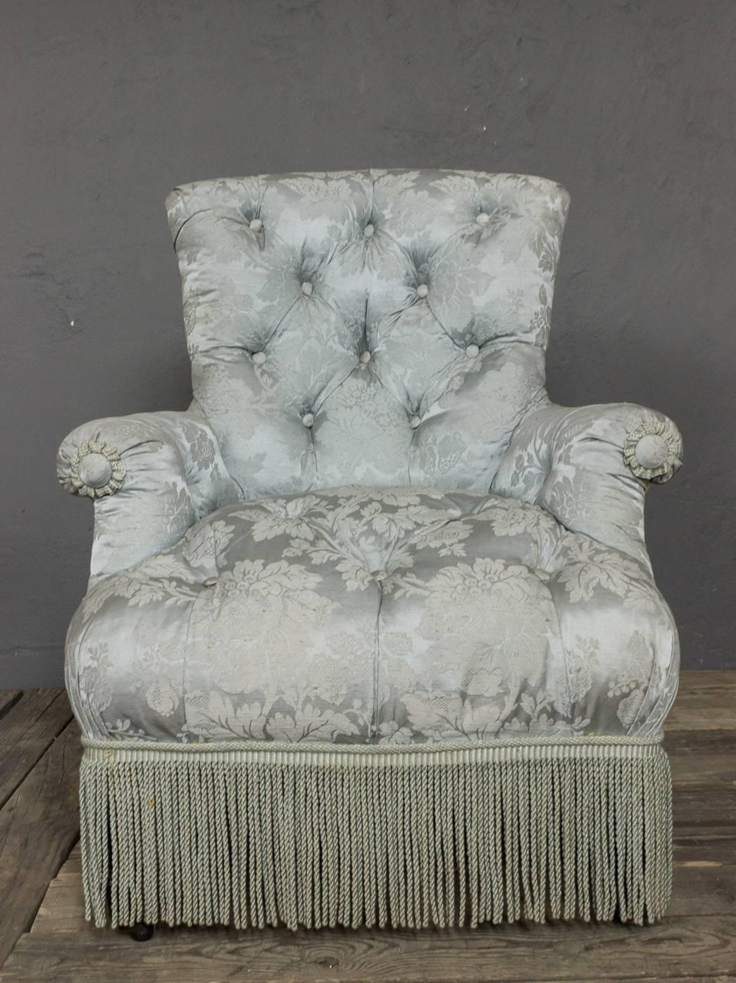 French 19th Century Tufted Armchair and Ottoman In Good Condition For Sale In Buchanan, NY