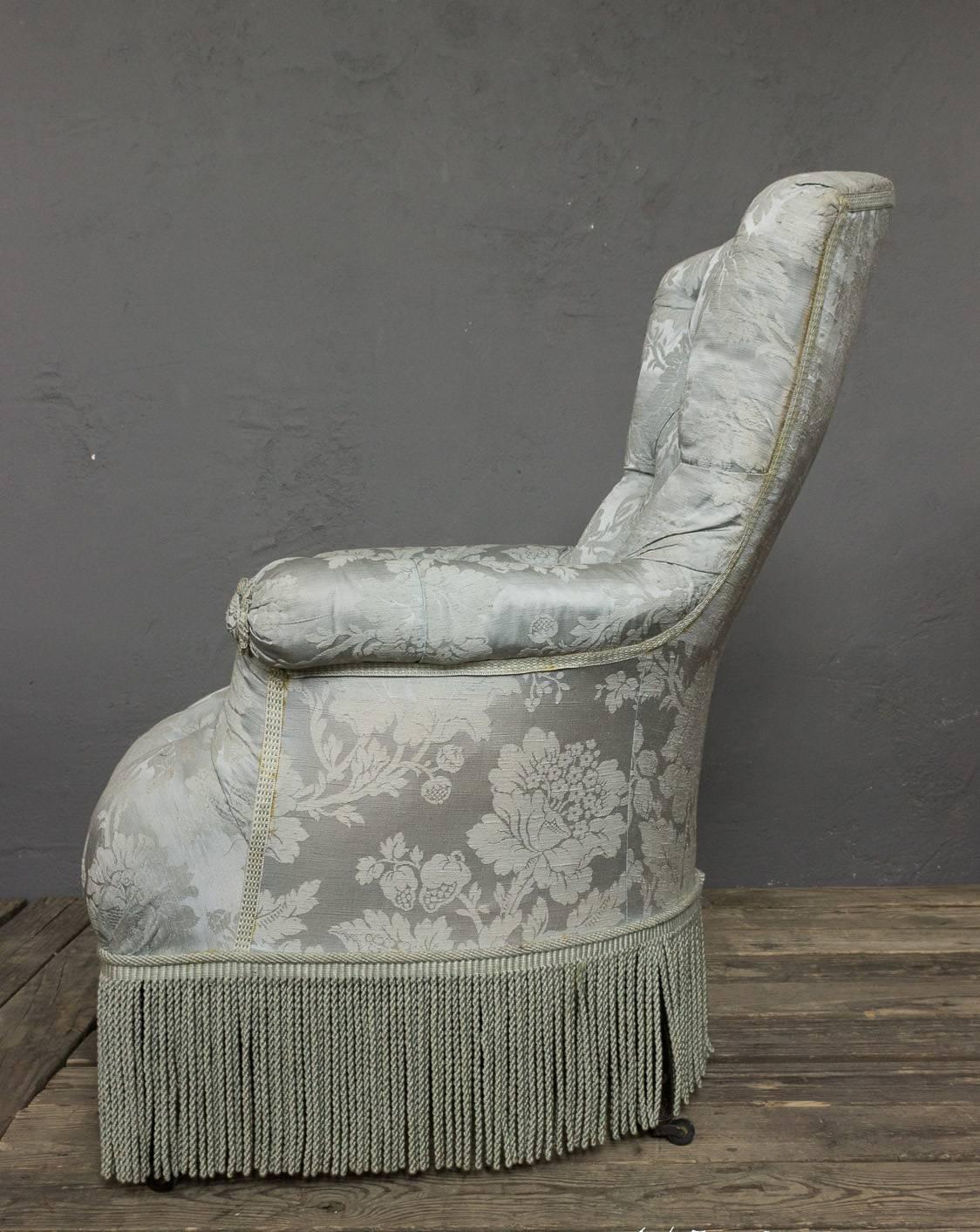 French 19th Century Tufted Armchair and Ottoman For Sale 1