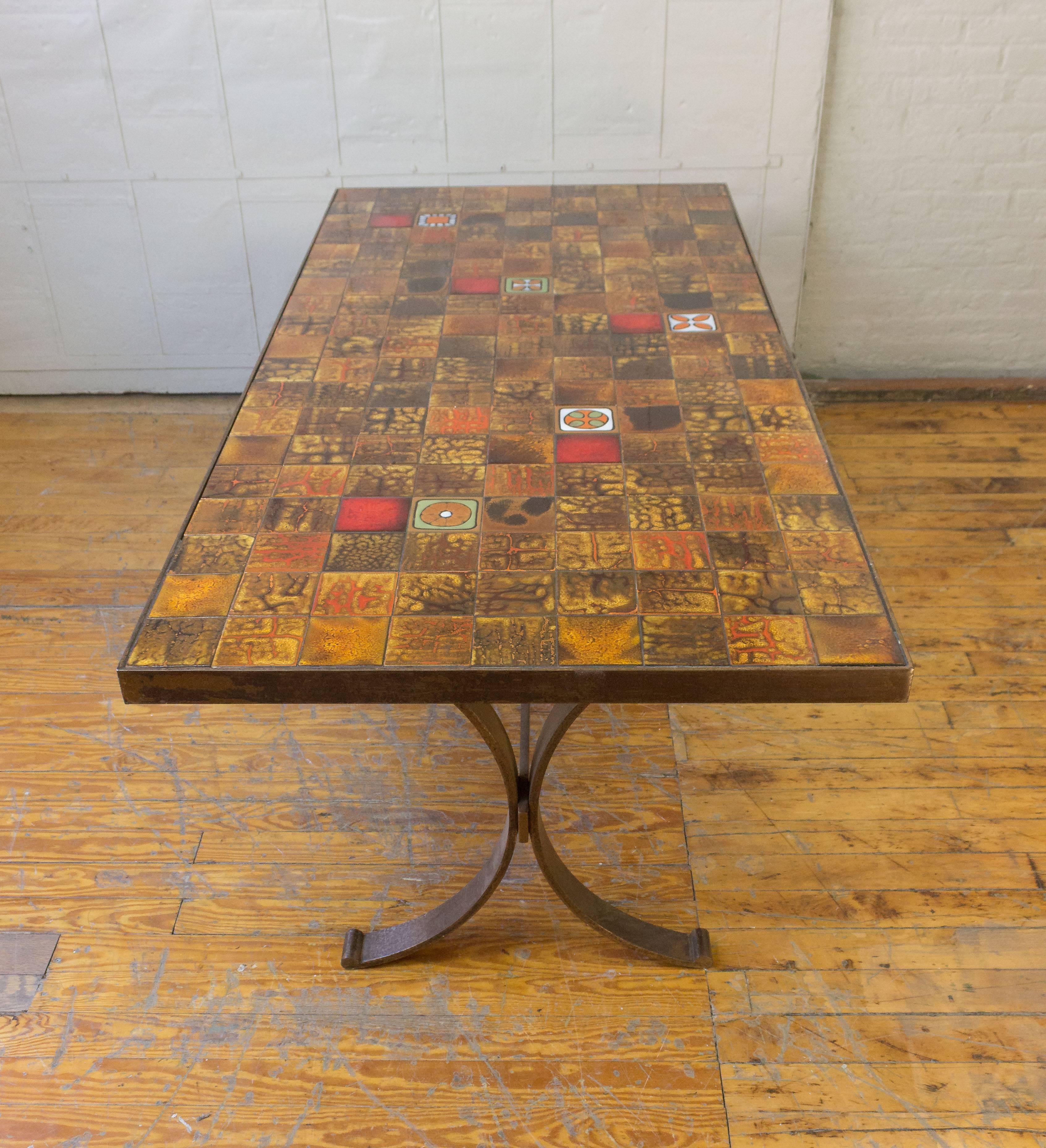 French 1960s Dining Table with Ceramic Tiled Top In Good Condition In Buchanan, NY
