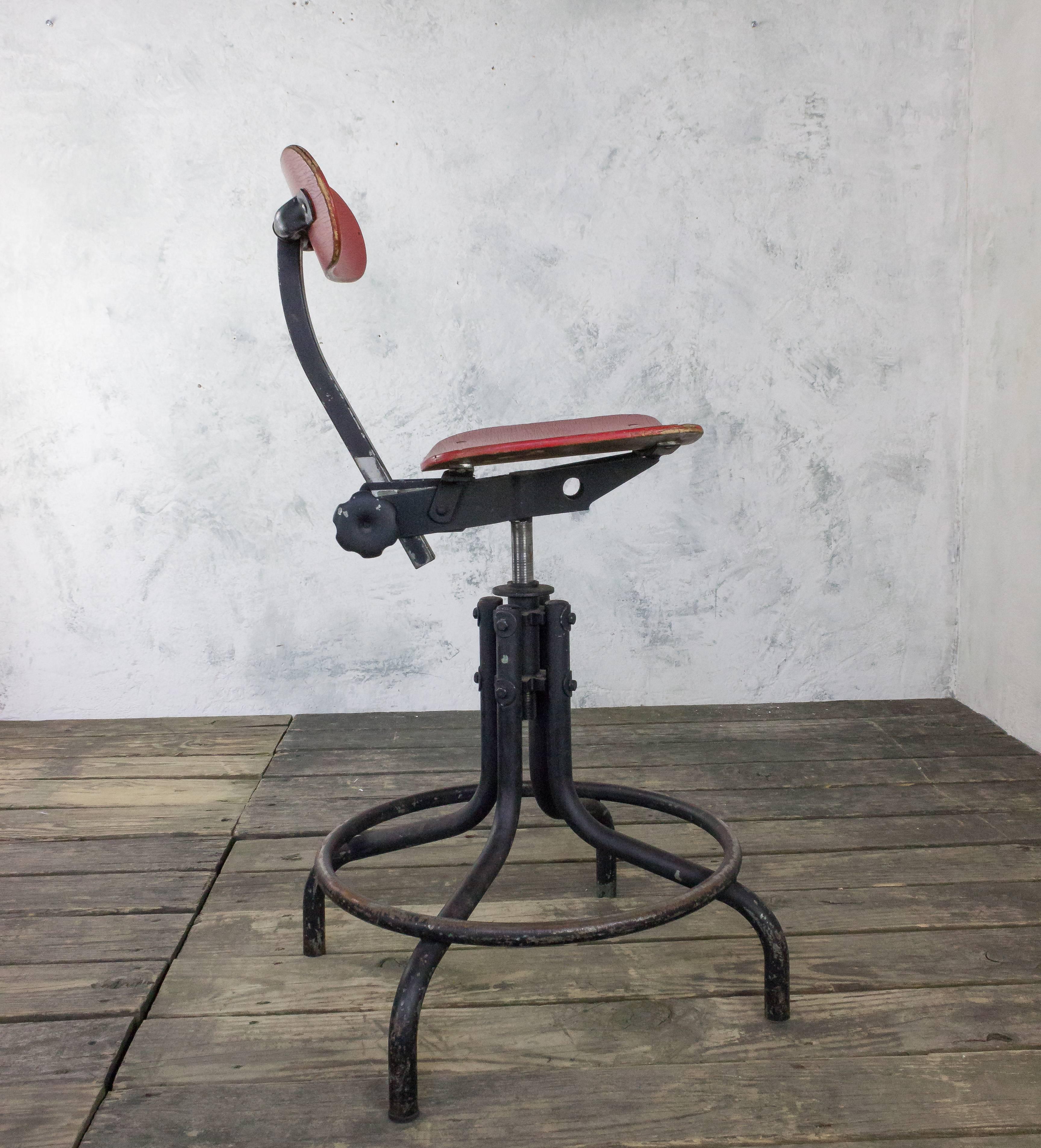 American Red 1950s Industrial Stool For Sale