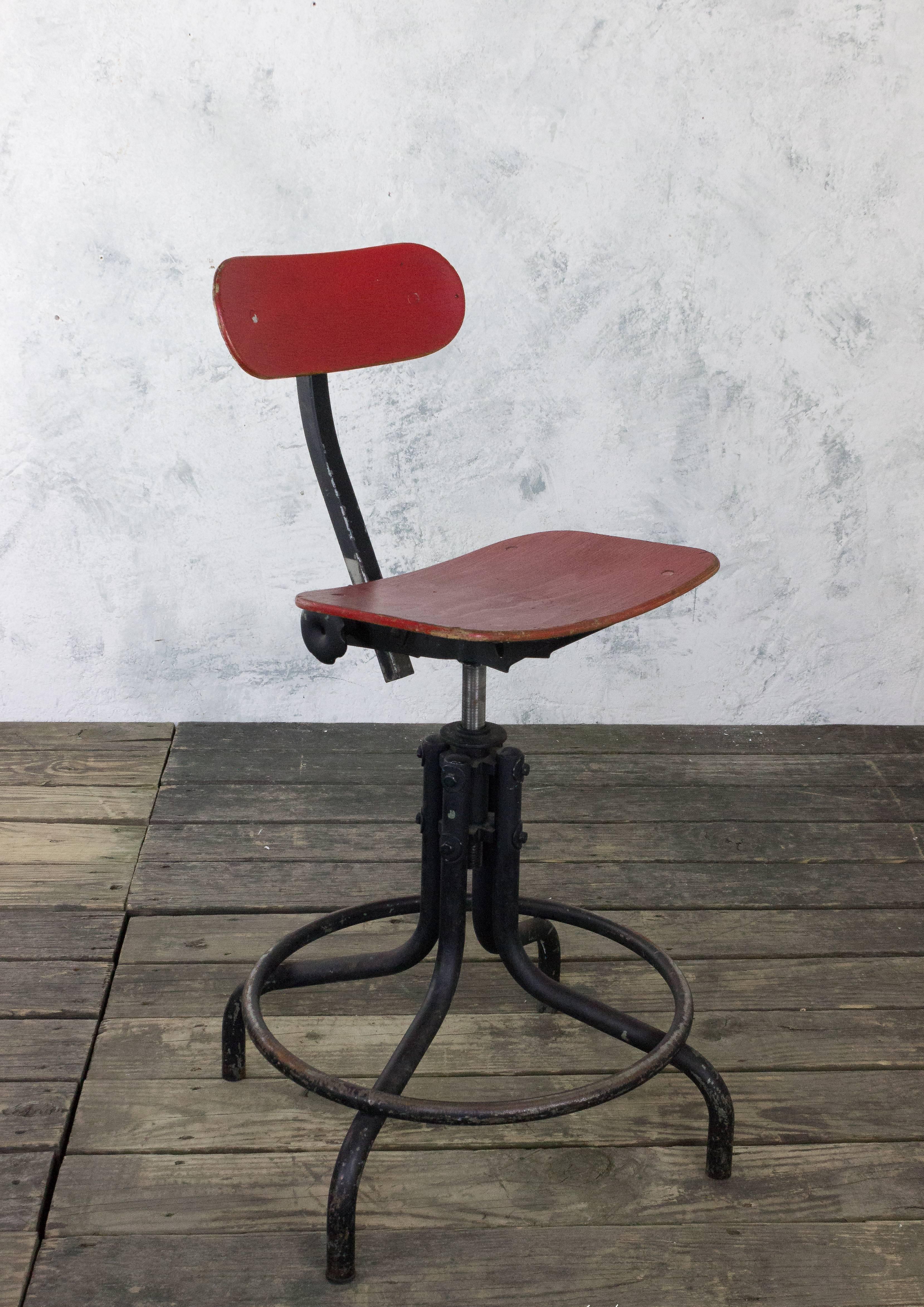 Red 1950s Industrial Stool For Sale 1